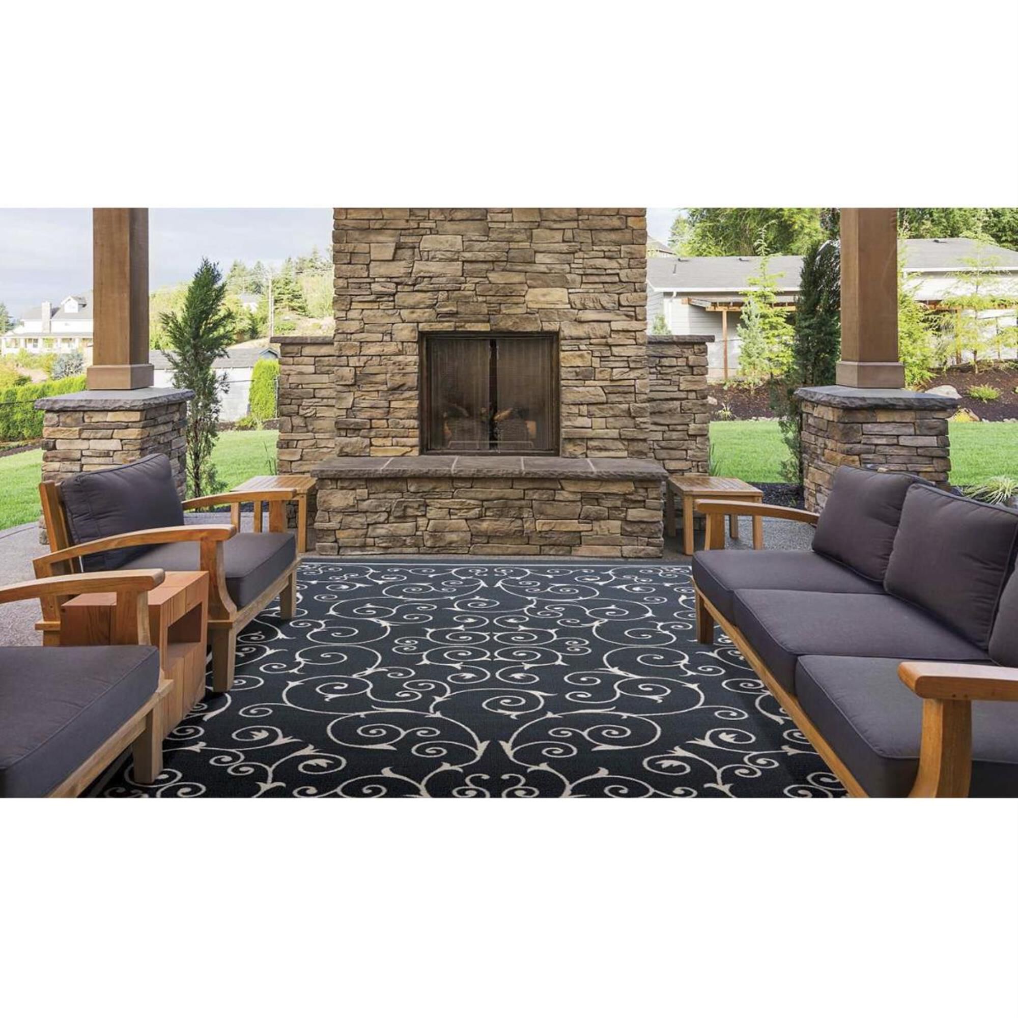 Nourison Home and Garden RS019 7"9" x 10"10" Black Area Rug, , large