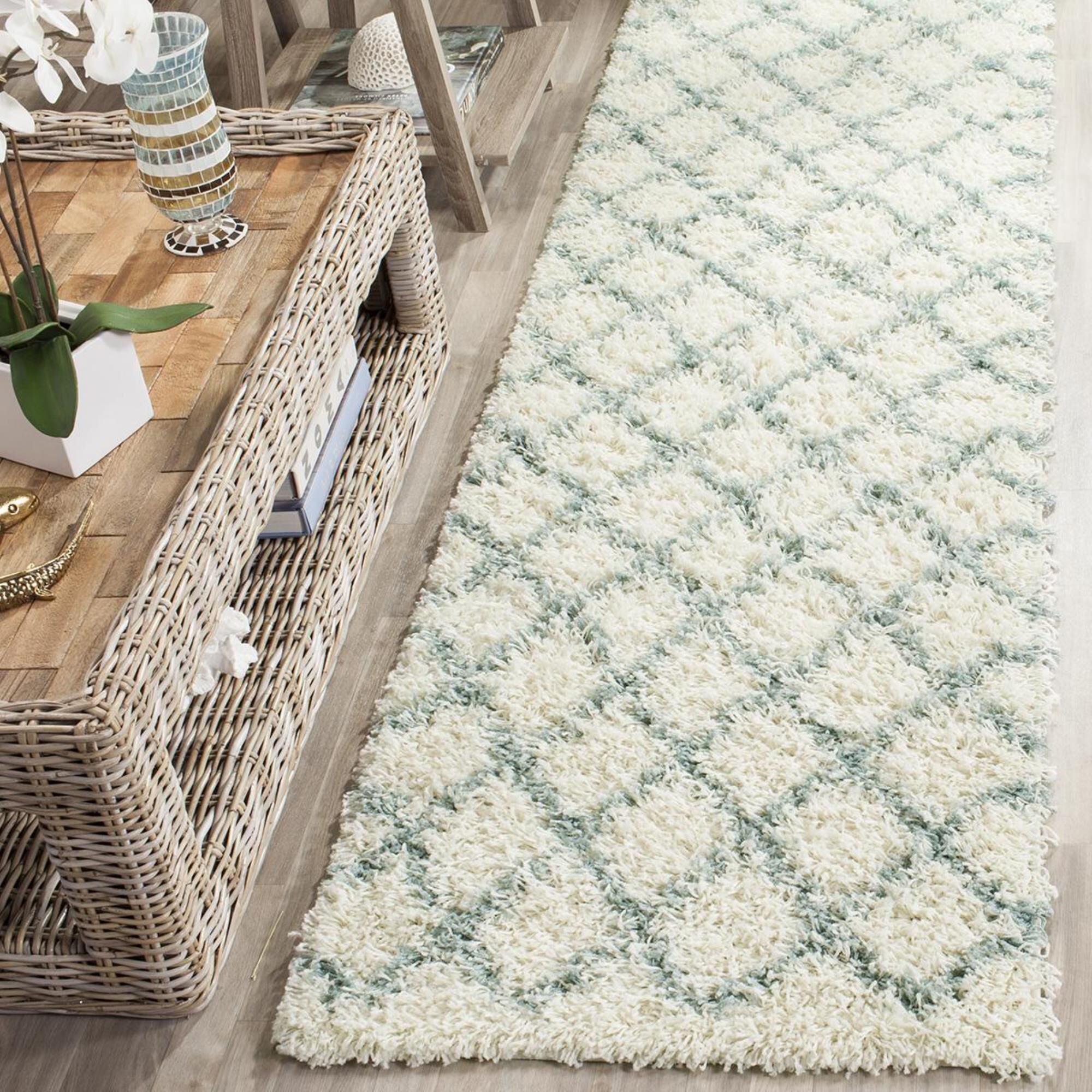 Safavieh Dallas Shag SGD258J-28 2"3" x 8" Ivory/Seafoam Runner, , large