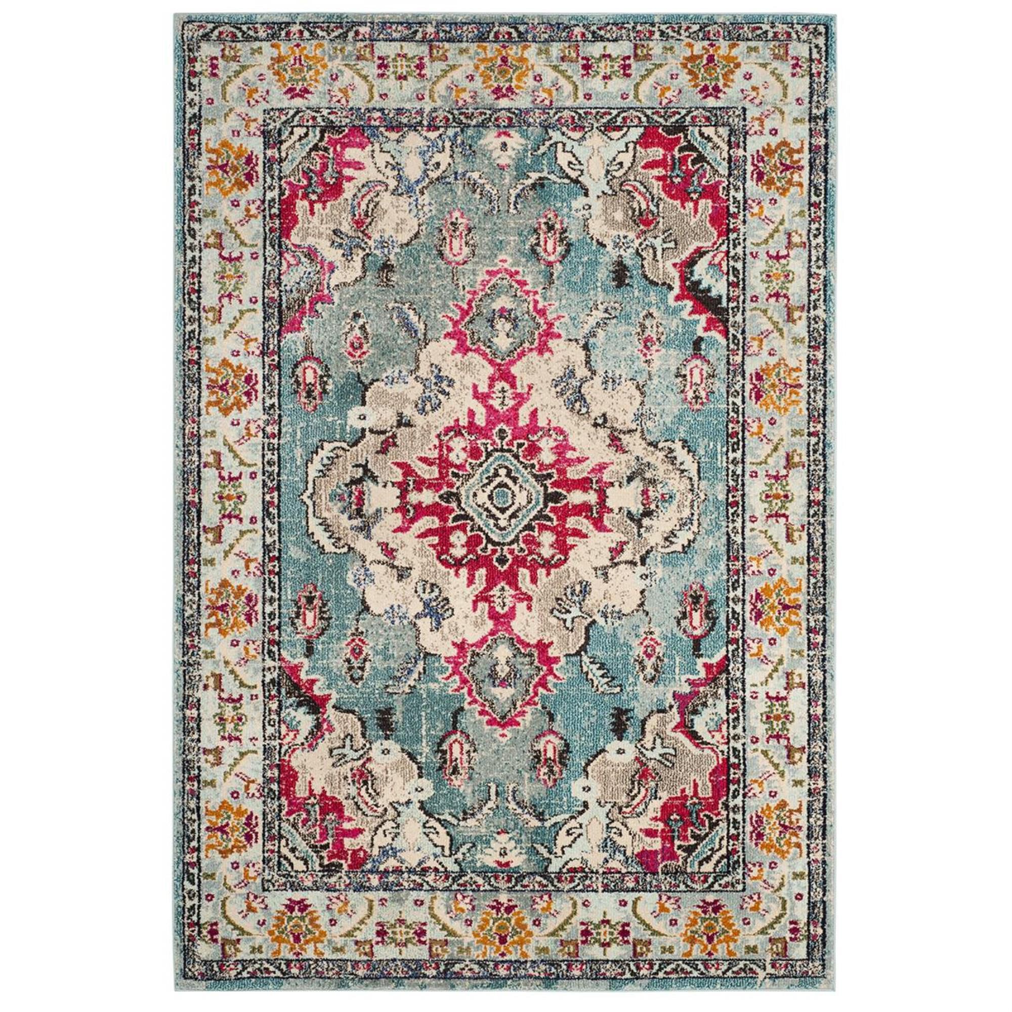 Safavieh Monaco MNC243J-4 4" x 5"7" Light Blue/Fuchsia Area Rug, , large