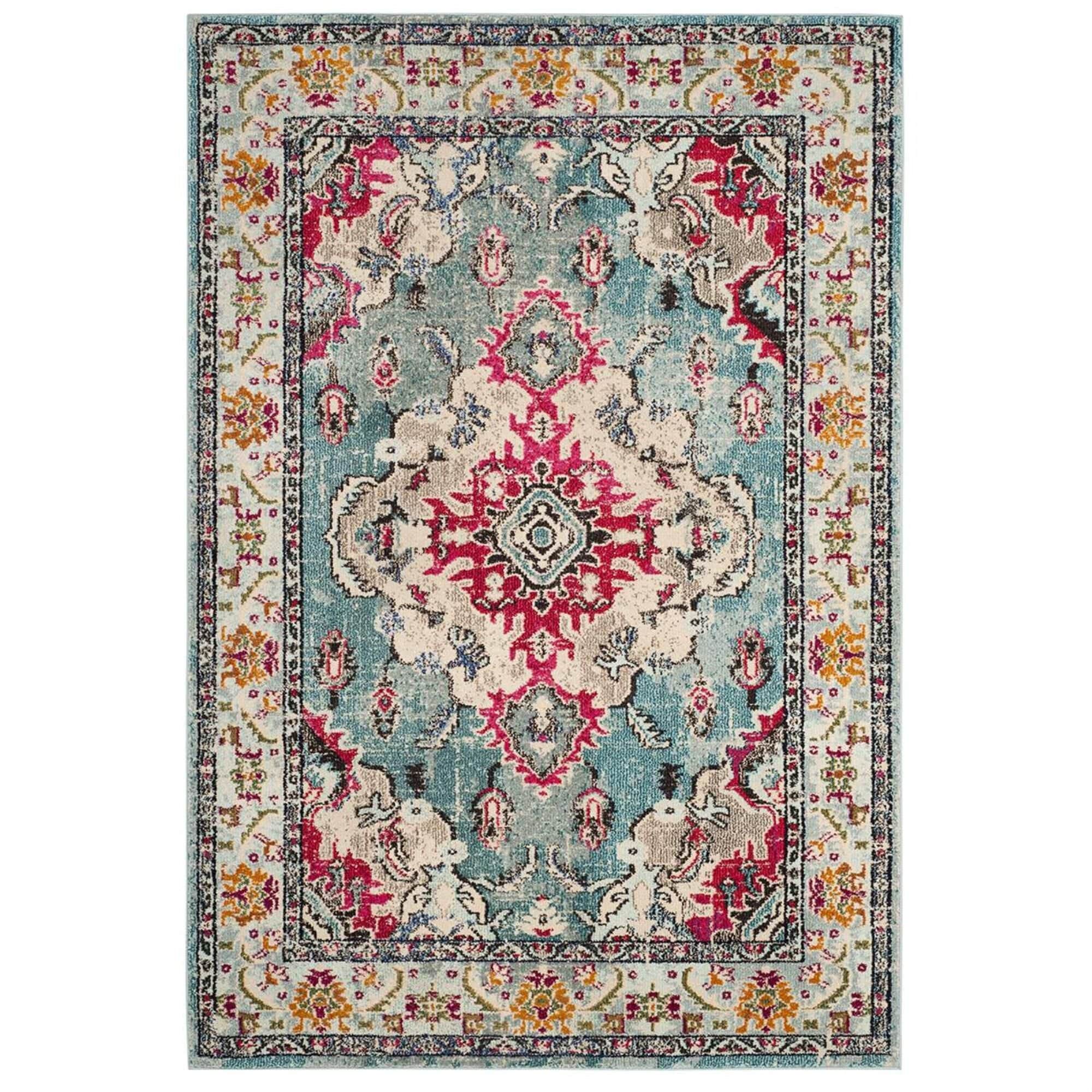 Safavieh Monaco MNC243J-5 5"1" x 7"7" Light Blue/Fuchsia Area Rug, , large