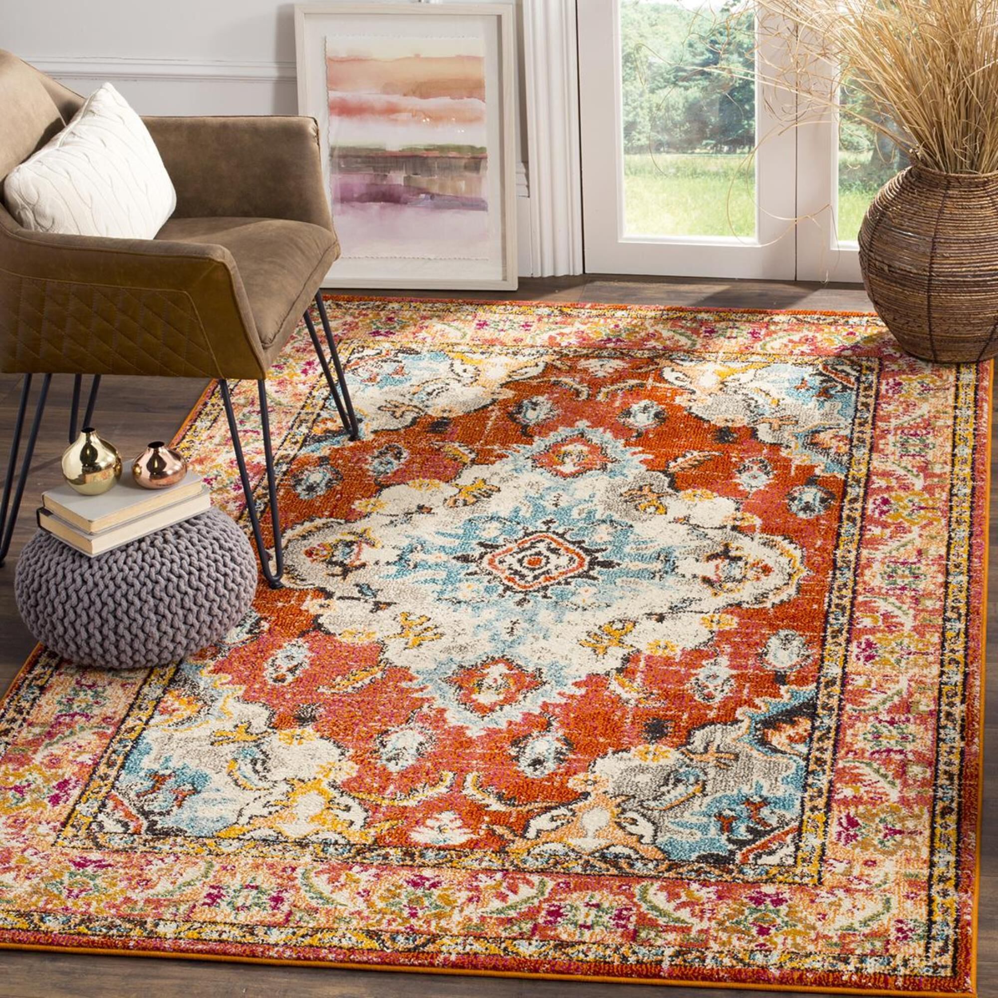 Safavieh Monaco MNC243H-5 5"1" x 7"7" Orange/Light Blue Area Rug, , large