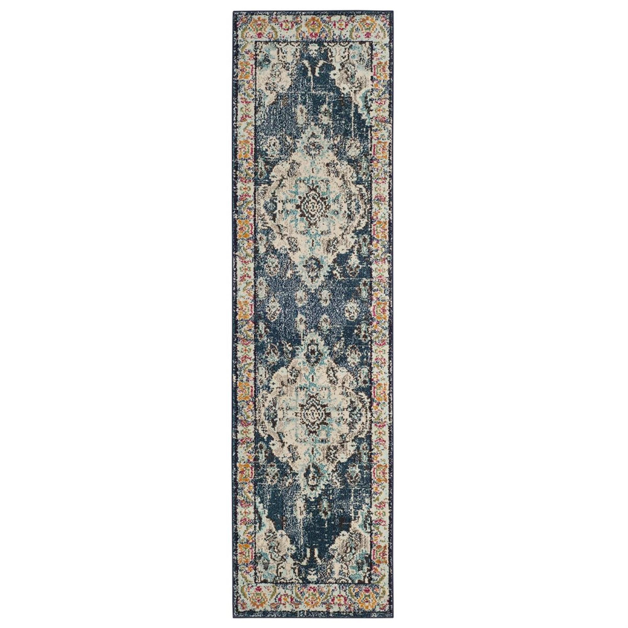 Safavieh Monaco MNC243N-218 2"2" x 18" Navy/Light Blue Runner, , large