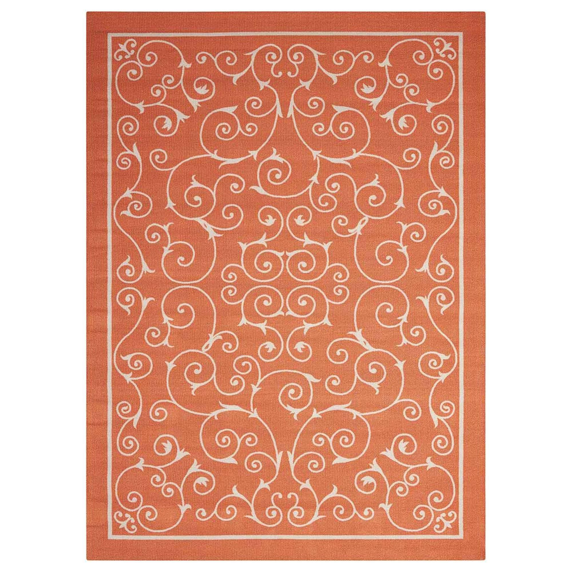 Nourison Home & Garden Damask 10" x 13" Orange Indoor/Outdoor Area Rug, , large