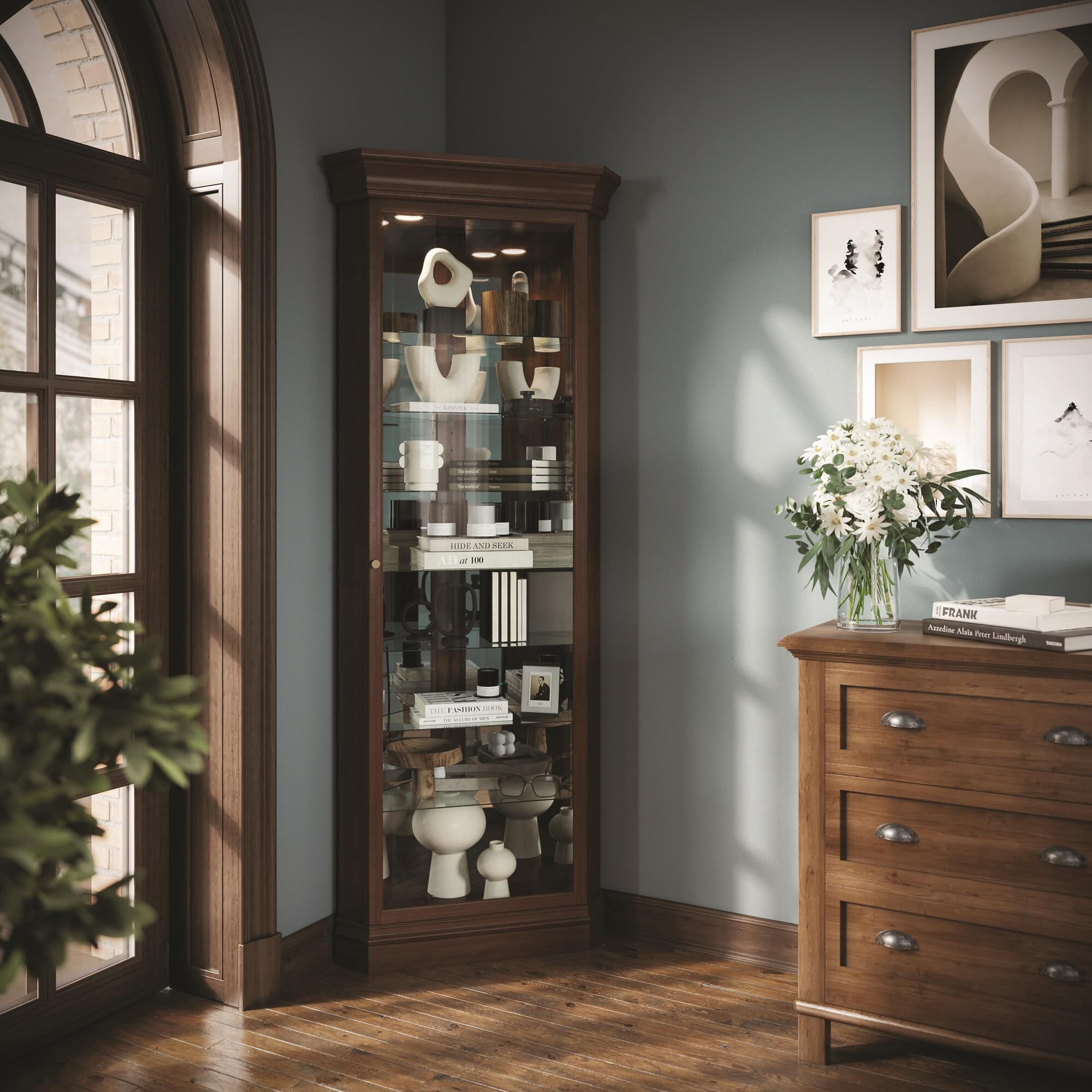 Nineteen37 Corner Display Cabinet in Cherry Bordeaux, , large