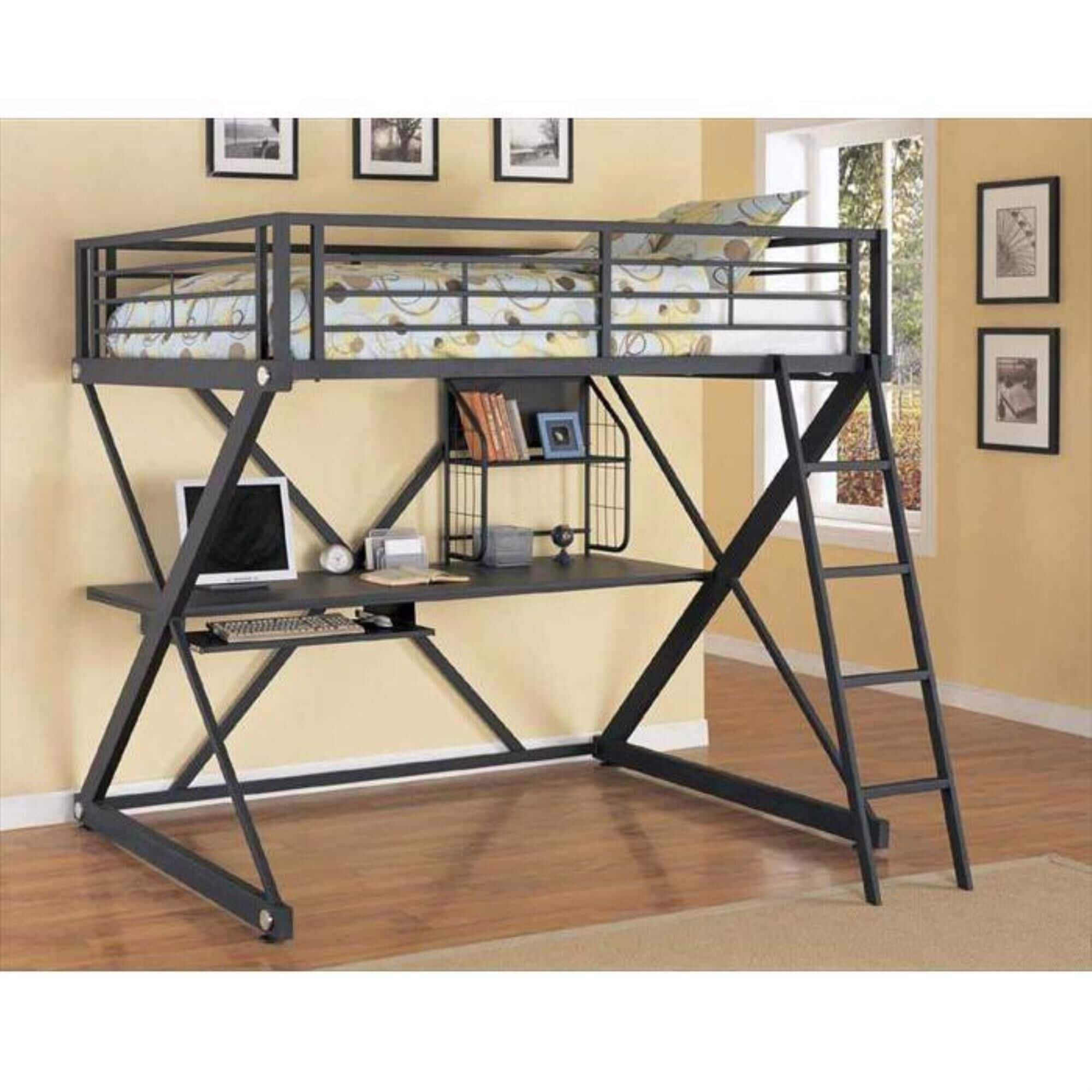 Little Dreamer Full Metal Loft Bed with Desk, , large