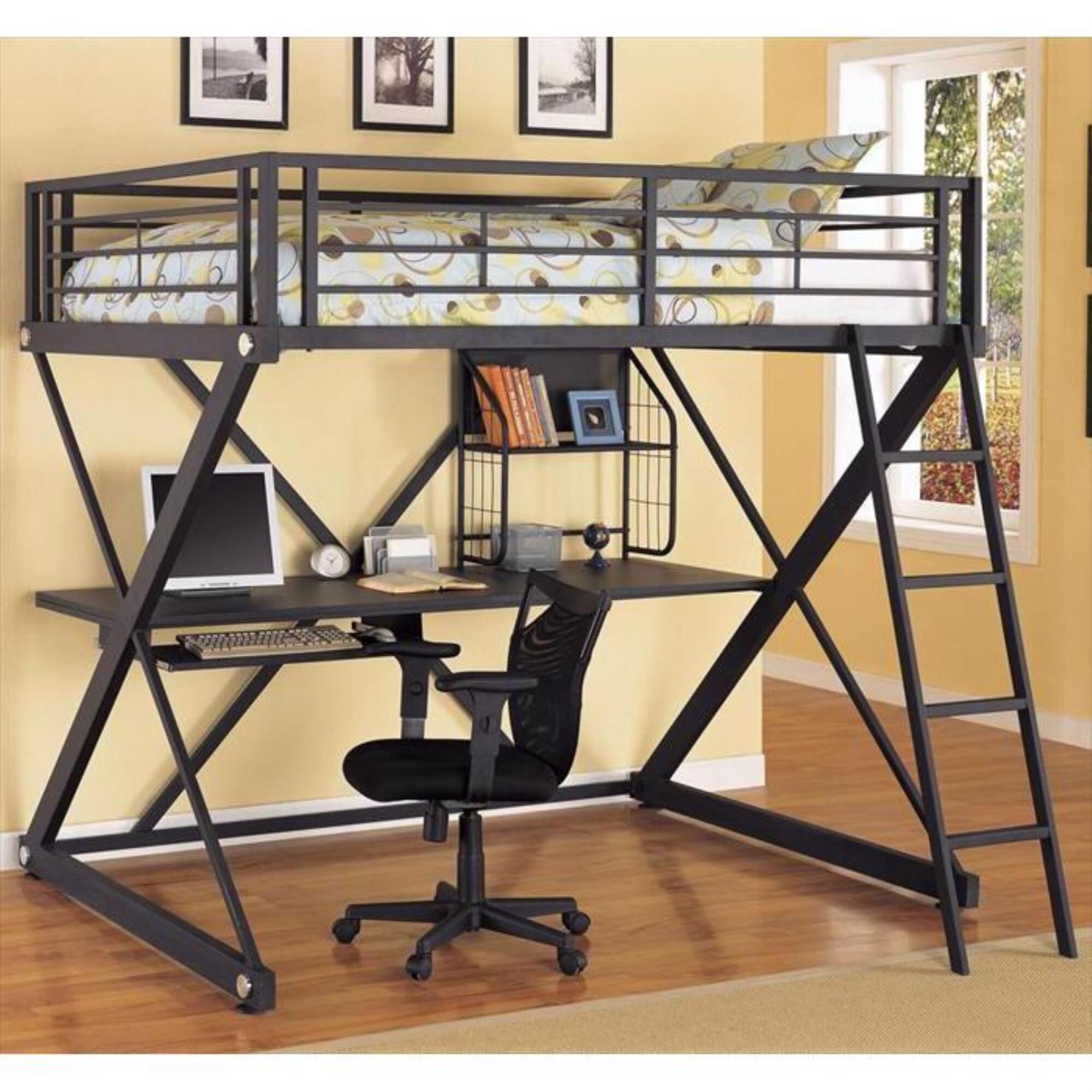 Little Dreamer Full Metal Loft Bed with Desk, , large
