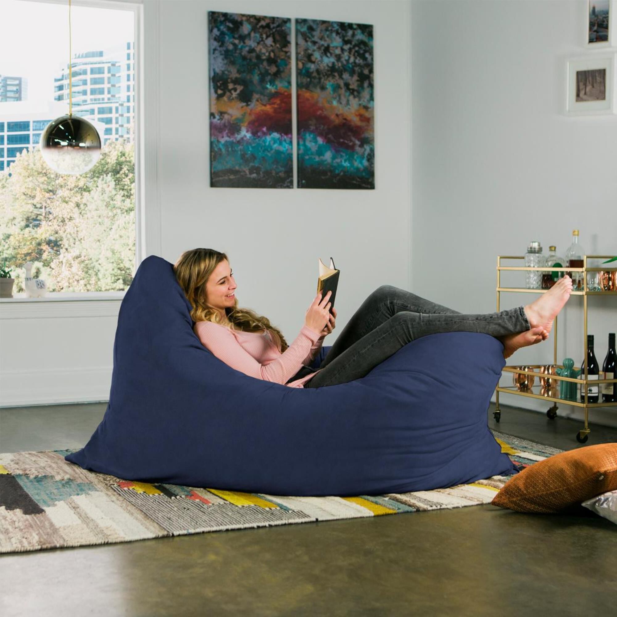 Jaxx 5.5" Pillow Bean Bag Pillow in Navy, , large