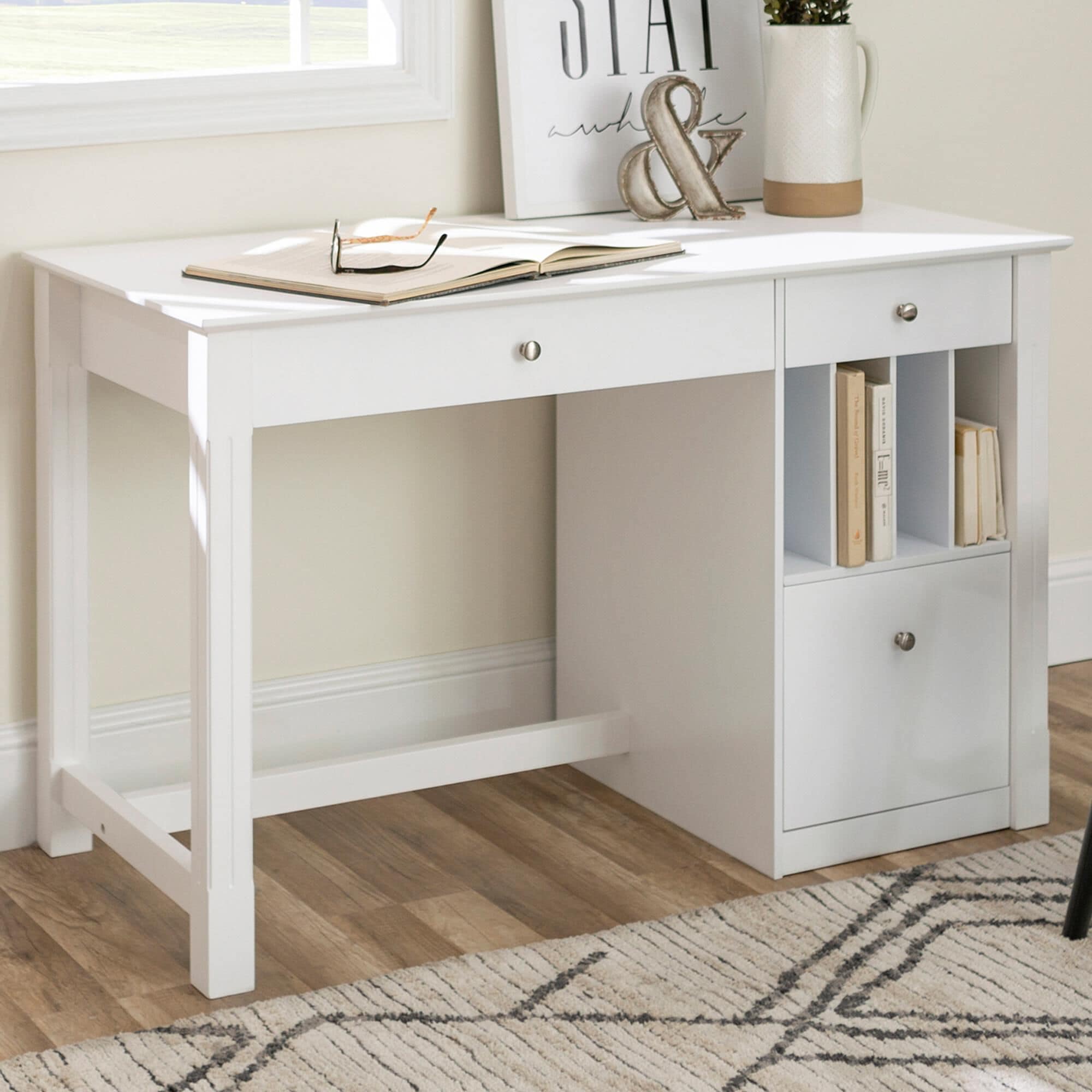 Walker Edison Clara Deluxe Desk in White, , large