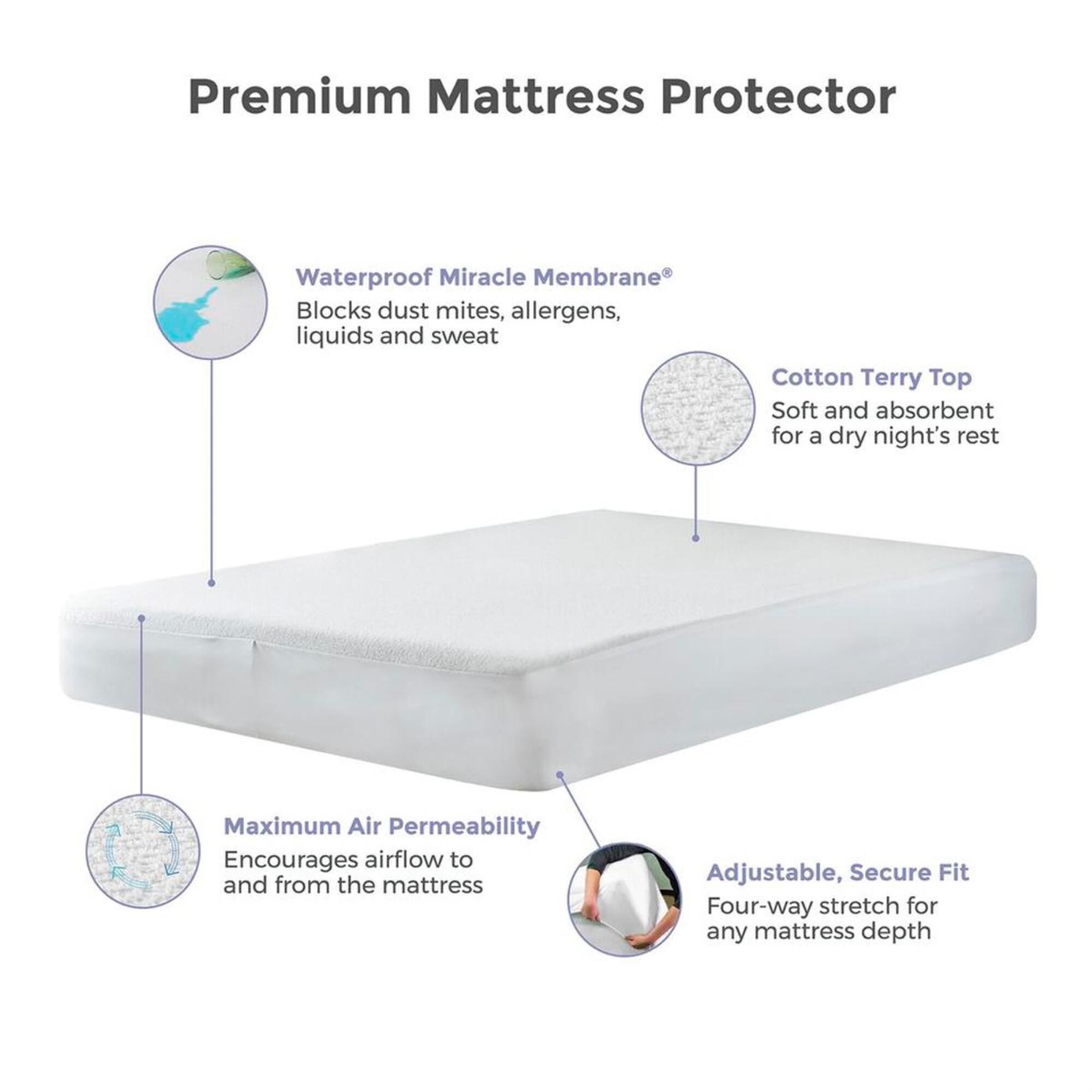 Protect A Bed Premium Mattress Protector, Cotton Terry Fitted Sheet Style, Twin XL / Split King, , large
