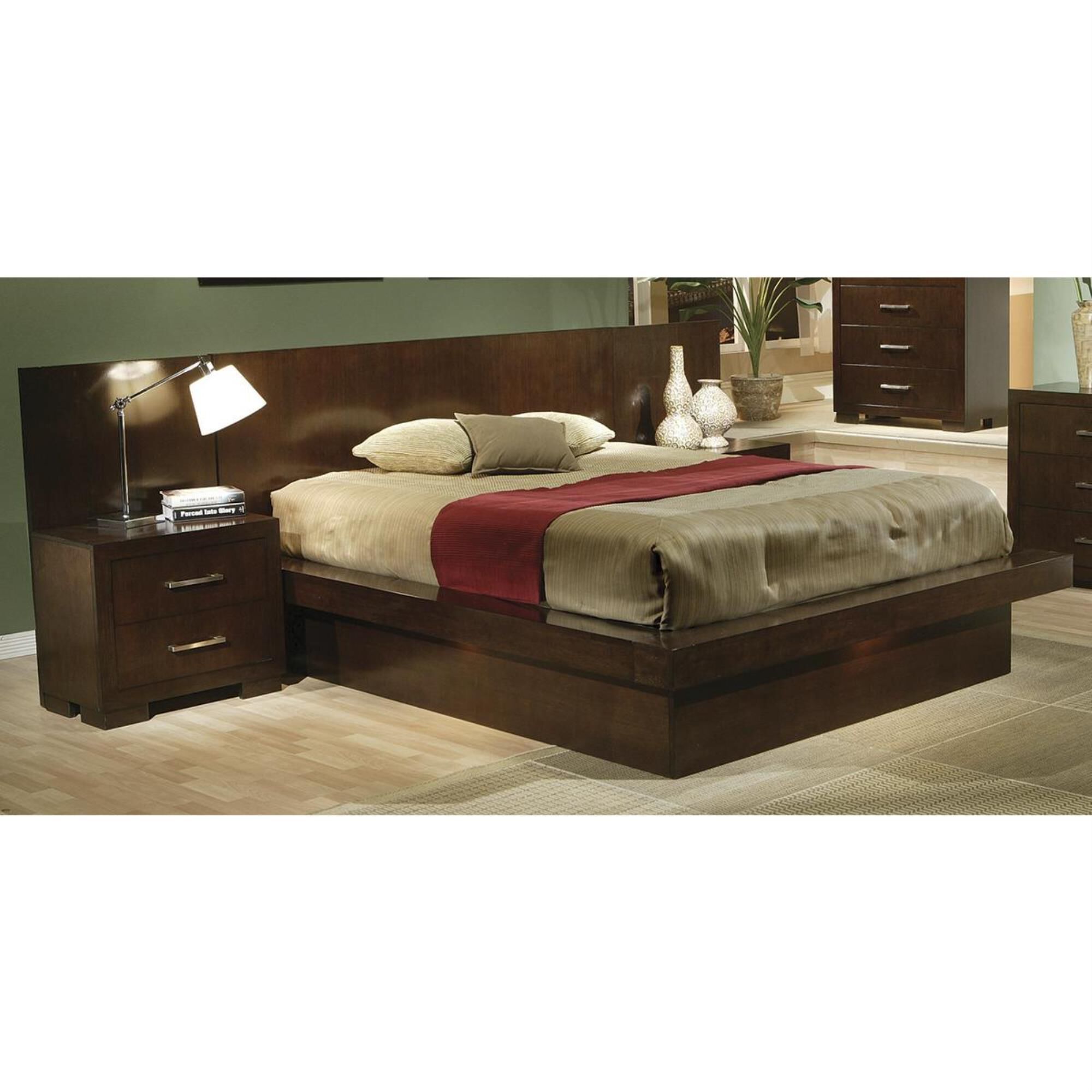 Pacific Landing Queen Pier Platform Bed with Lighted Rail Seating and Two Nightstands, , large