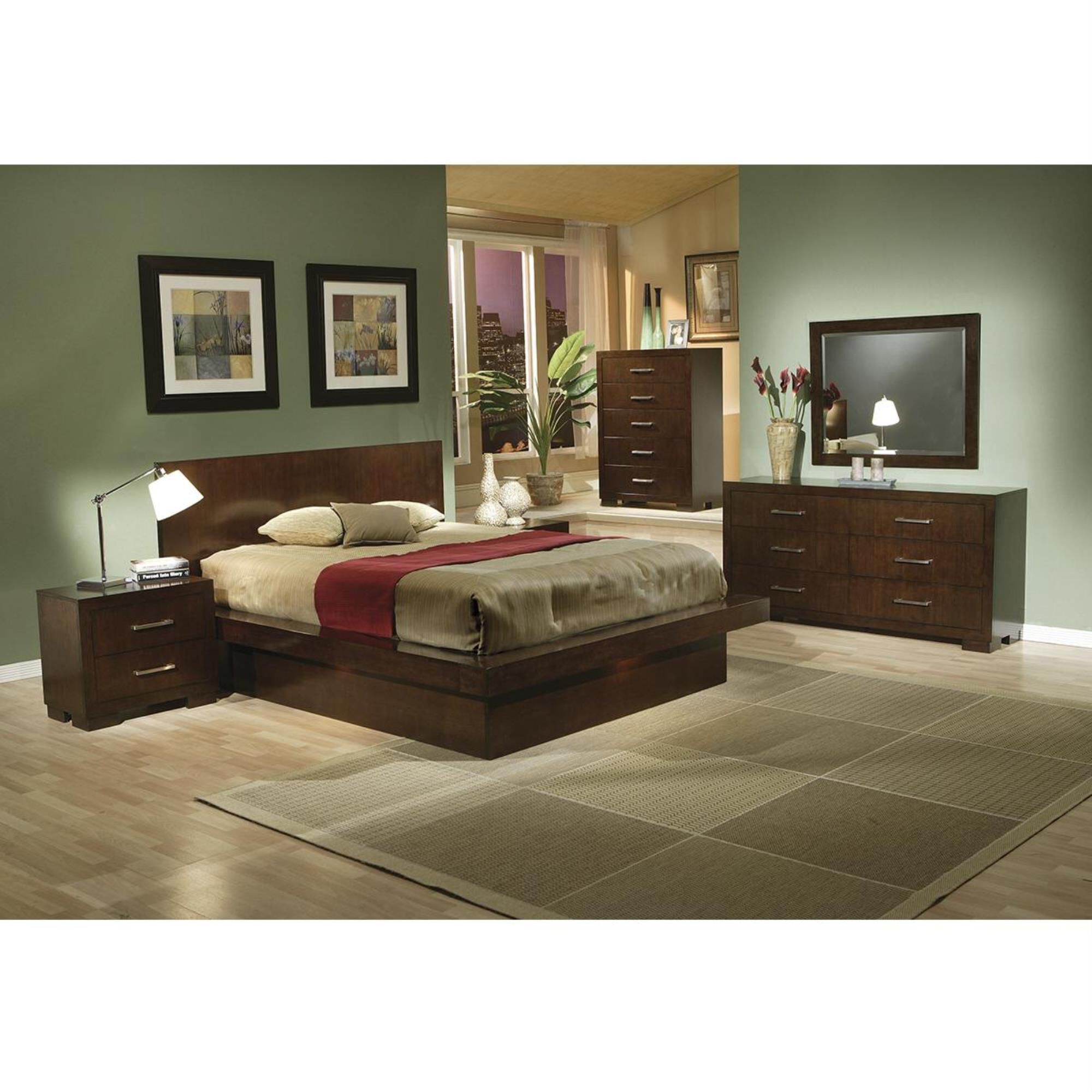 Pacific Landing Queen Pier Platform Bed with Lighted Rail Seating and Two Nightstands, , large