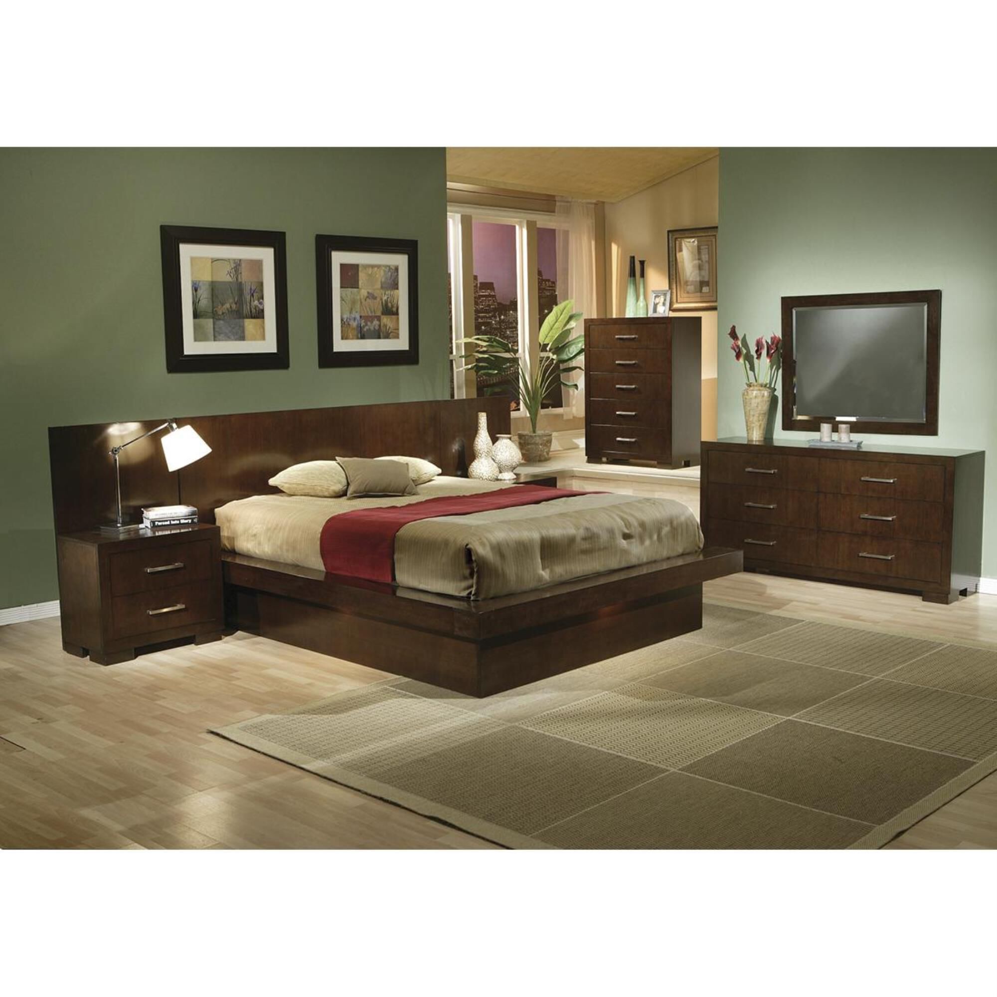 Pacific Landing Queen Pier Platform Bed with Lighted Rail Seating and Two Nightstands, , large