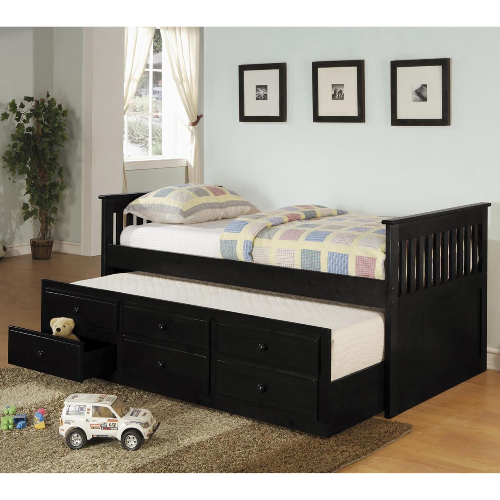 Pacific Landing La Salle Twin Captain"s Bed with Trundle and Storage Drawers in Black, , large