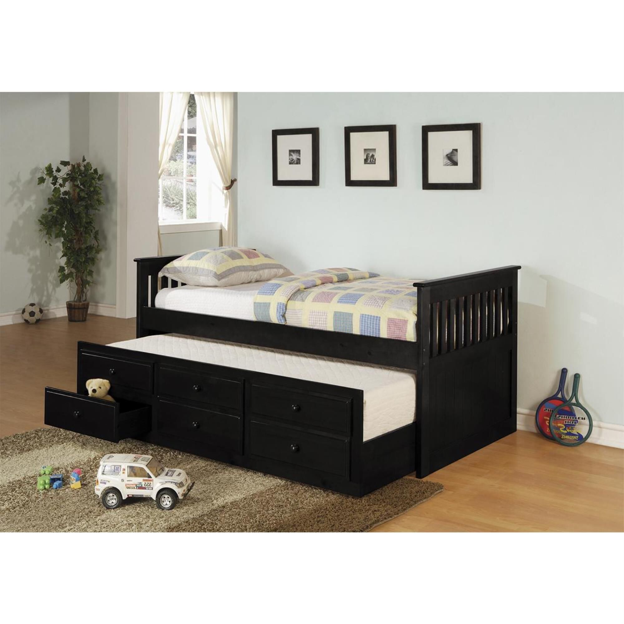 Pacific Landing La Salle Twin Captain"s Bed with Trundle and Storage Drawers in Black, , large
