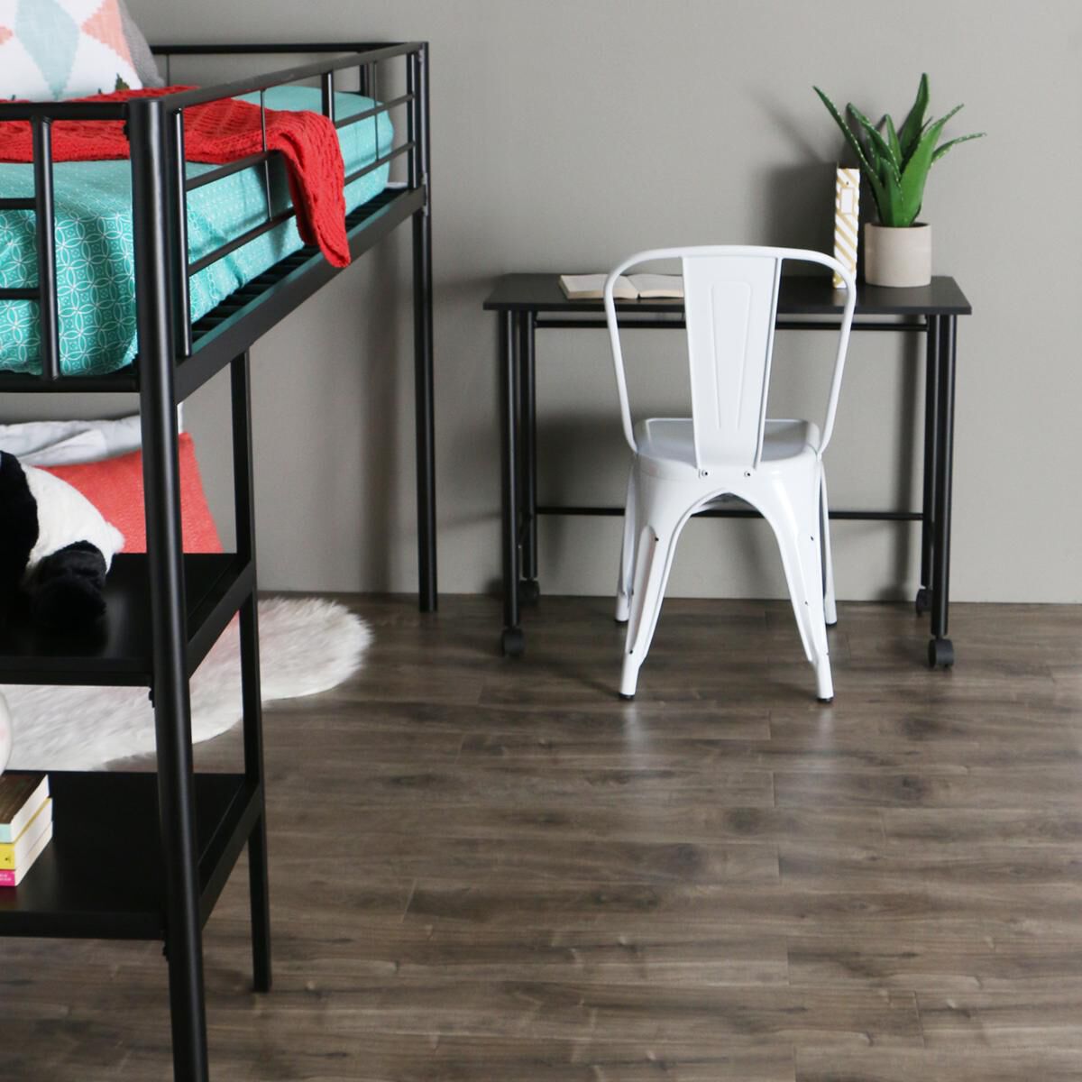 Walker Edison Twin Loft Bed and Desk in Black, , large