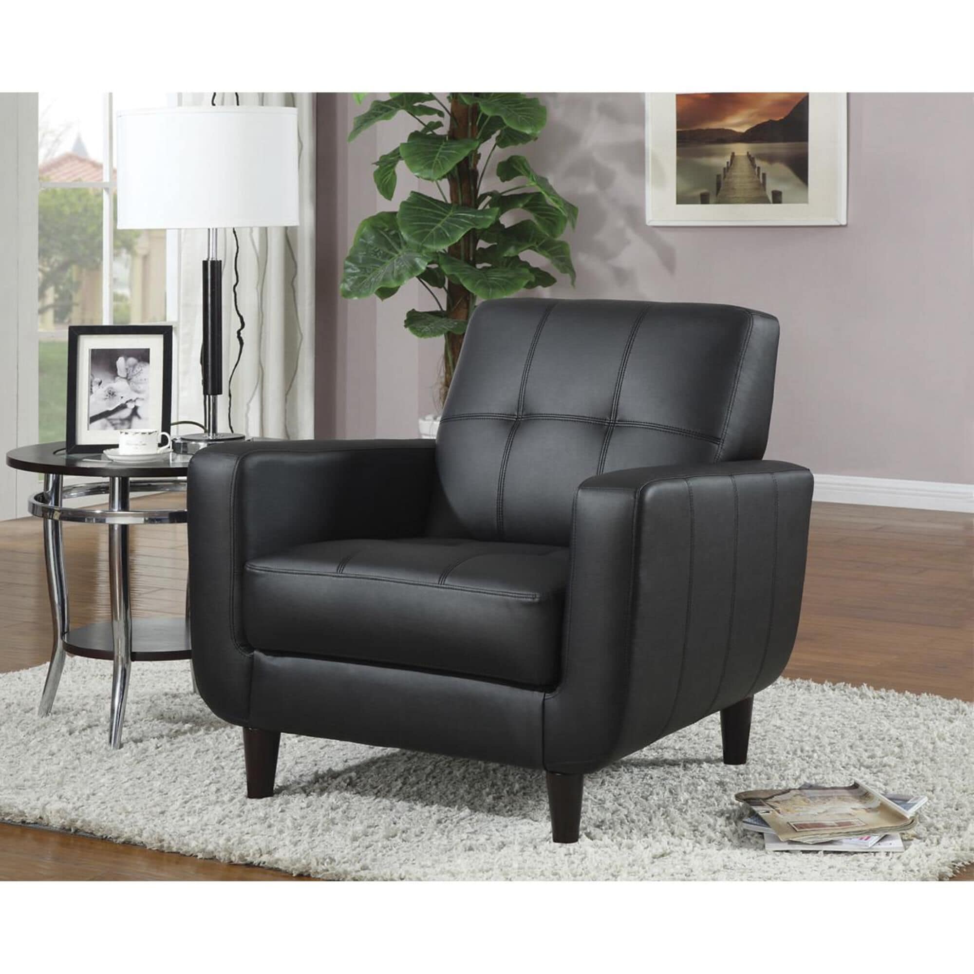 Living Essentials Contemporary Accent Chair with Track Arms in Black, , large