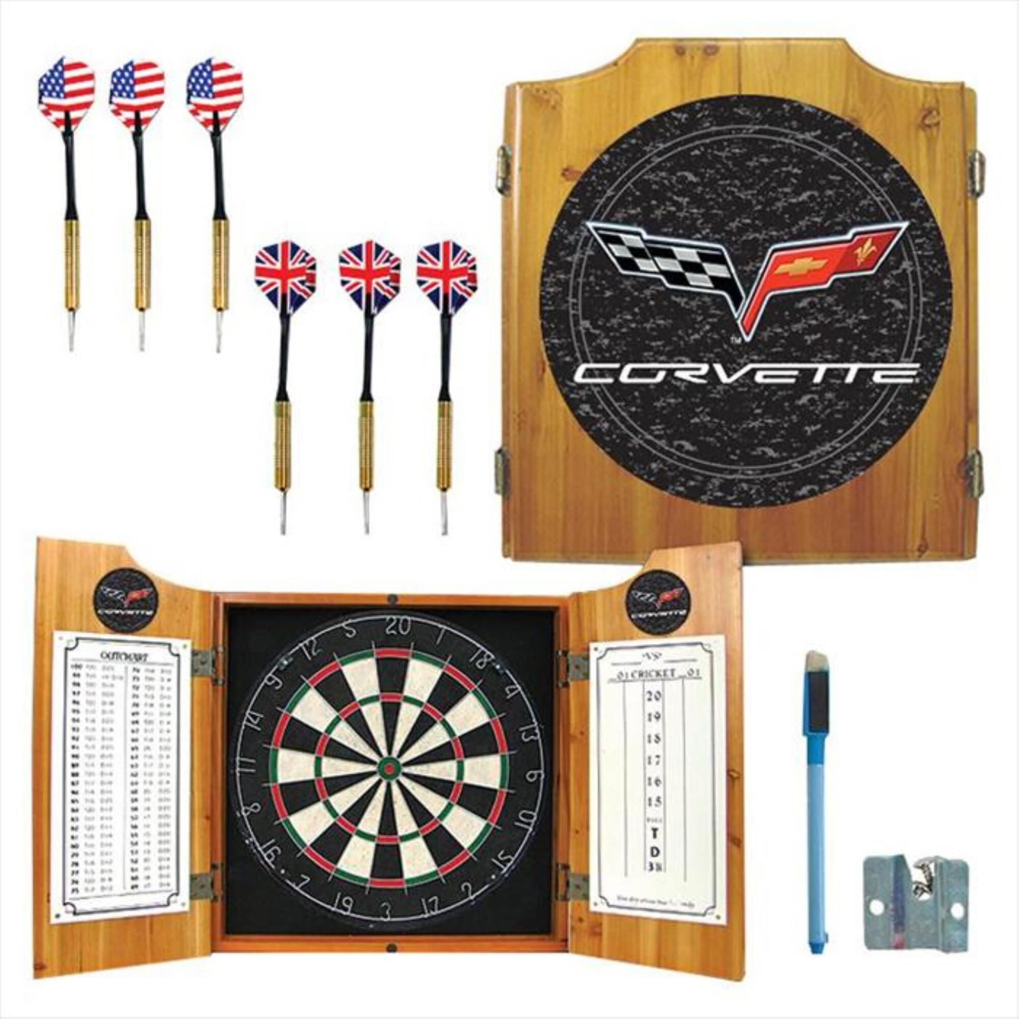 Timberlake Officially Licensed Corvette C6 Logo Dart Cabinet Set in Light Wood, , large