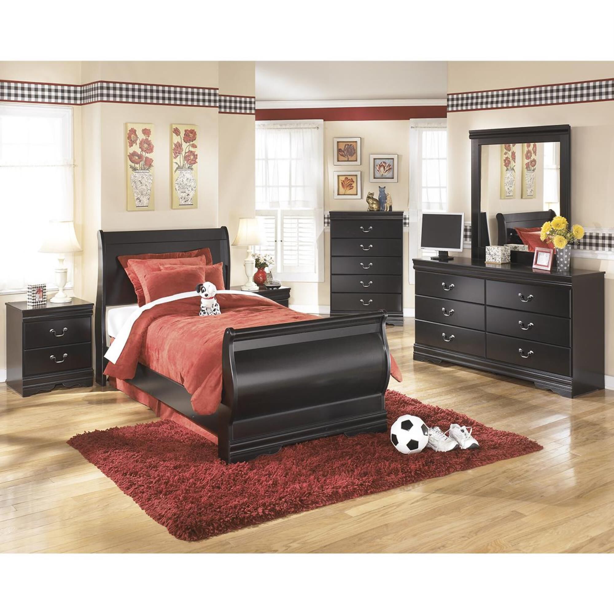 Signature Design by Ashley Huey Vineyard 5-Piece Twin Bedroom Set in Black, , large