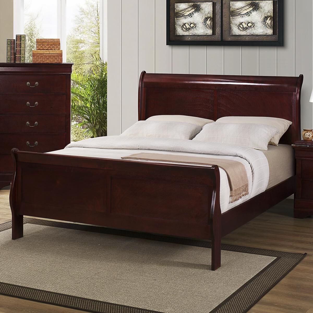 at HOME Louis Philip King Sleigh Bed in Cherry, , large