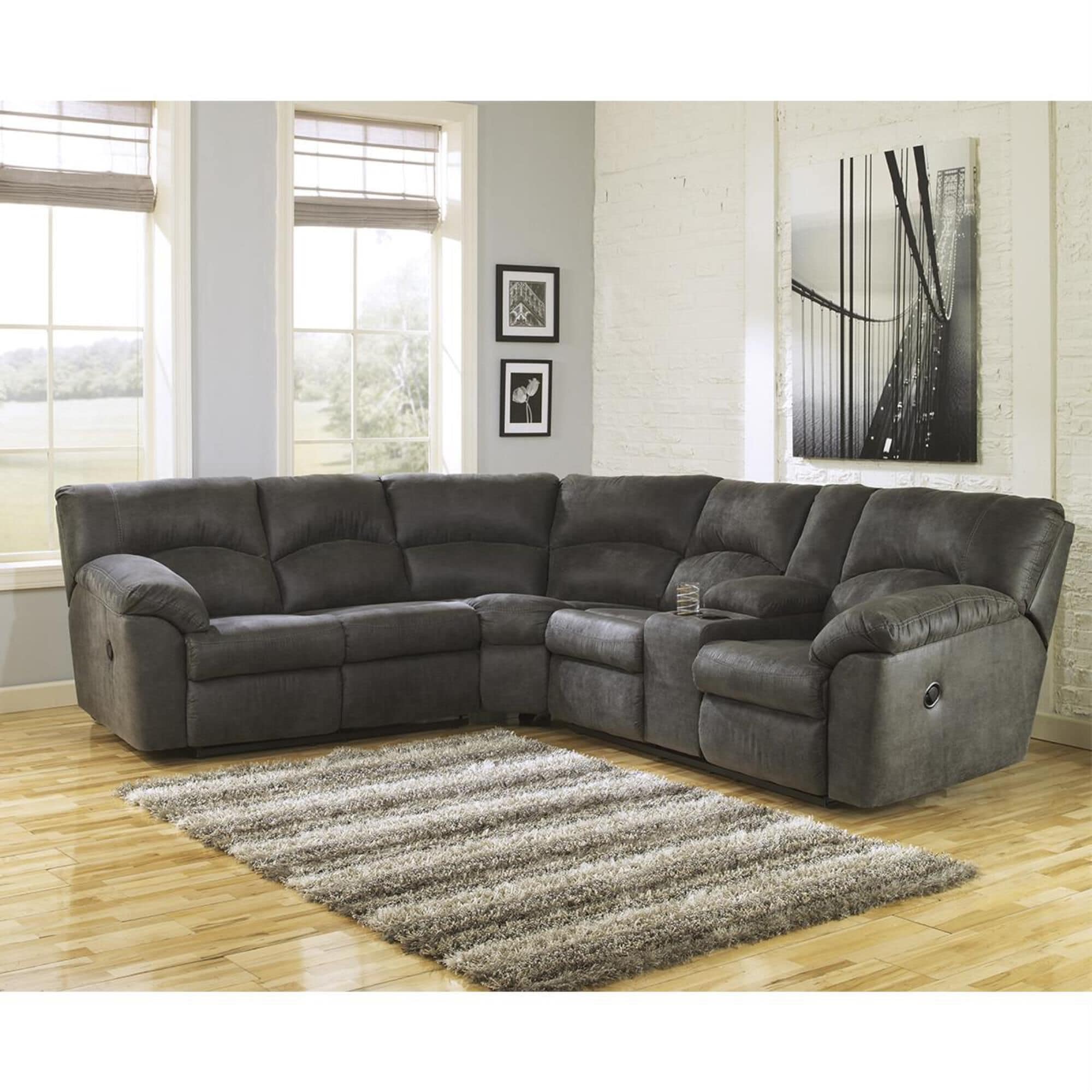 Ashley Tambo 2-Piece Manual Reclining Curved Sectional in Gray, , large