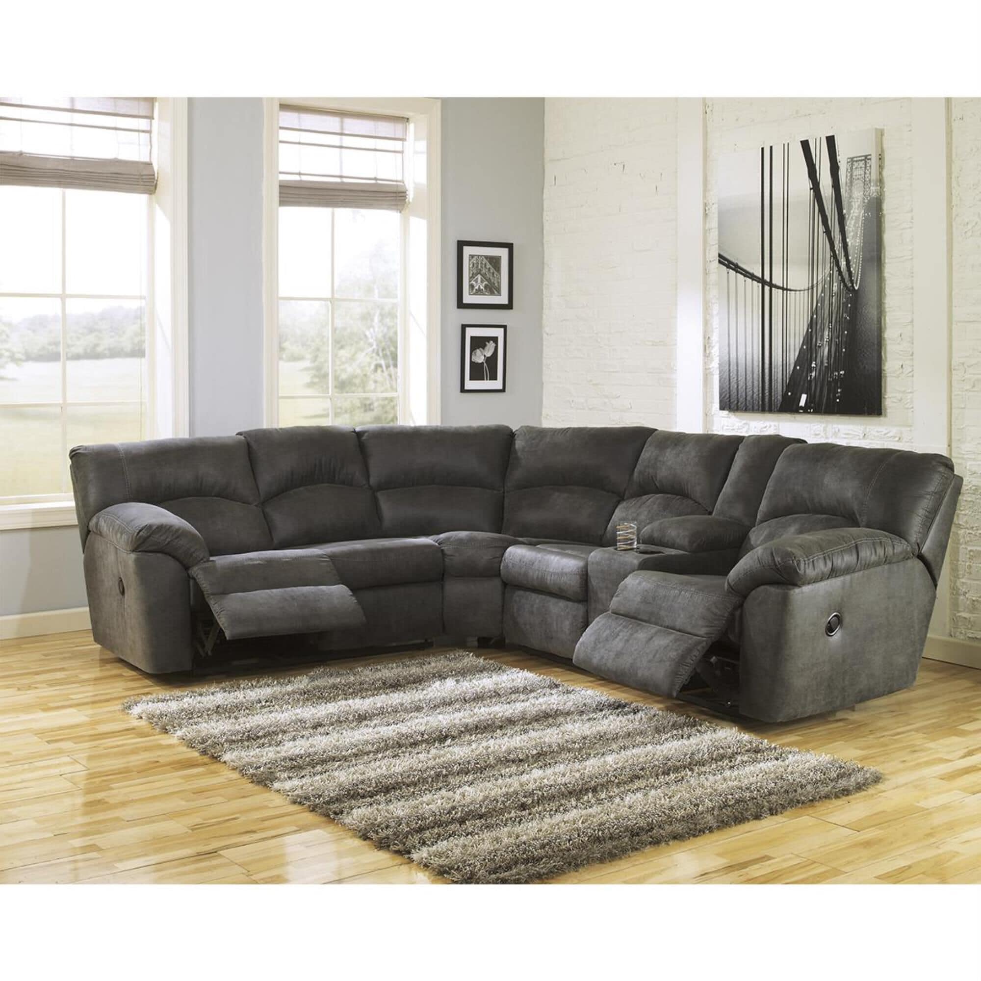 Ashley Tambo 2-Piece Manual Reclining Curved Sectional in Gray, , large