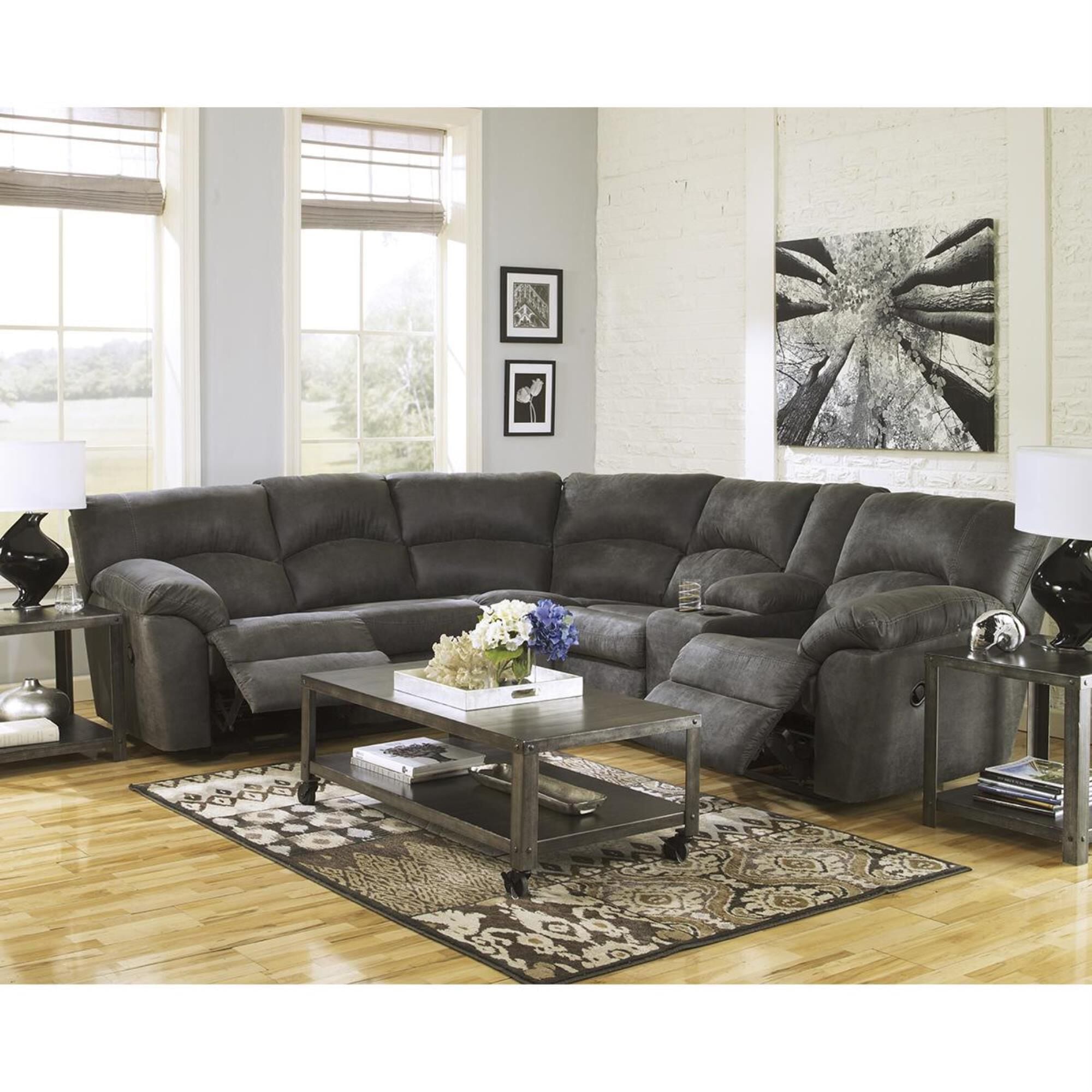 Ashley Tambo 2-Piece Manual Reclining Curved Sectional in Gray, , large