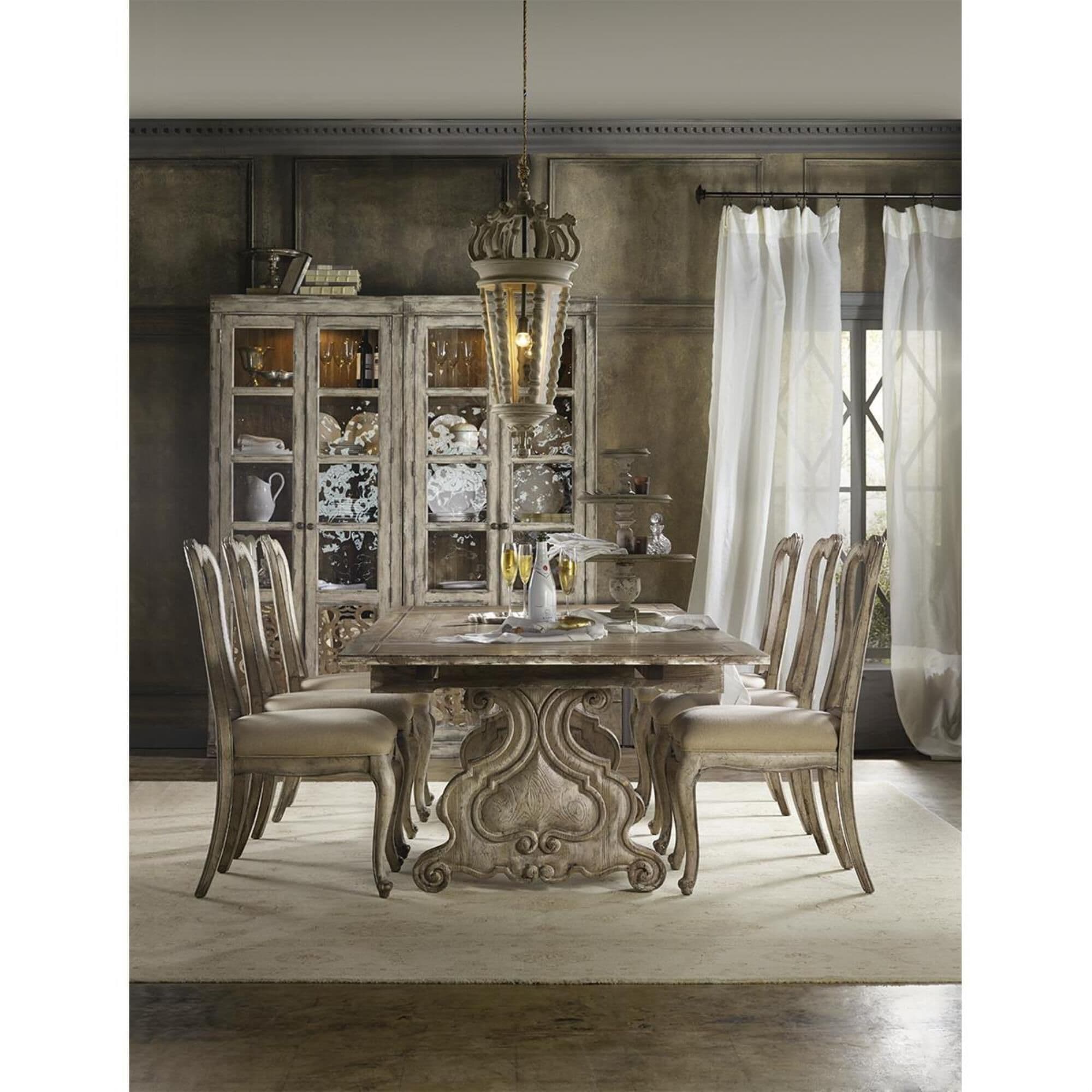 Hooker Furniture Chatelet Rectangle Trestle Dining Table in Vintage White - Table Only, , large