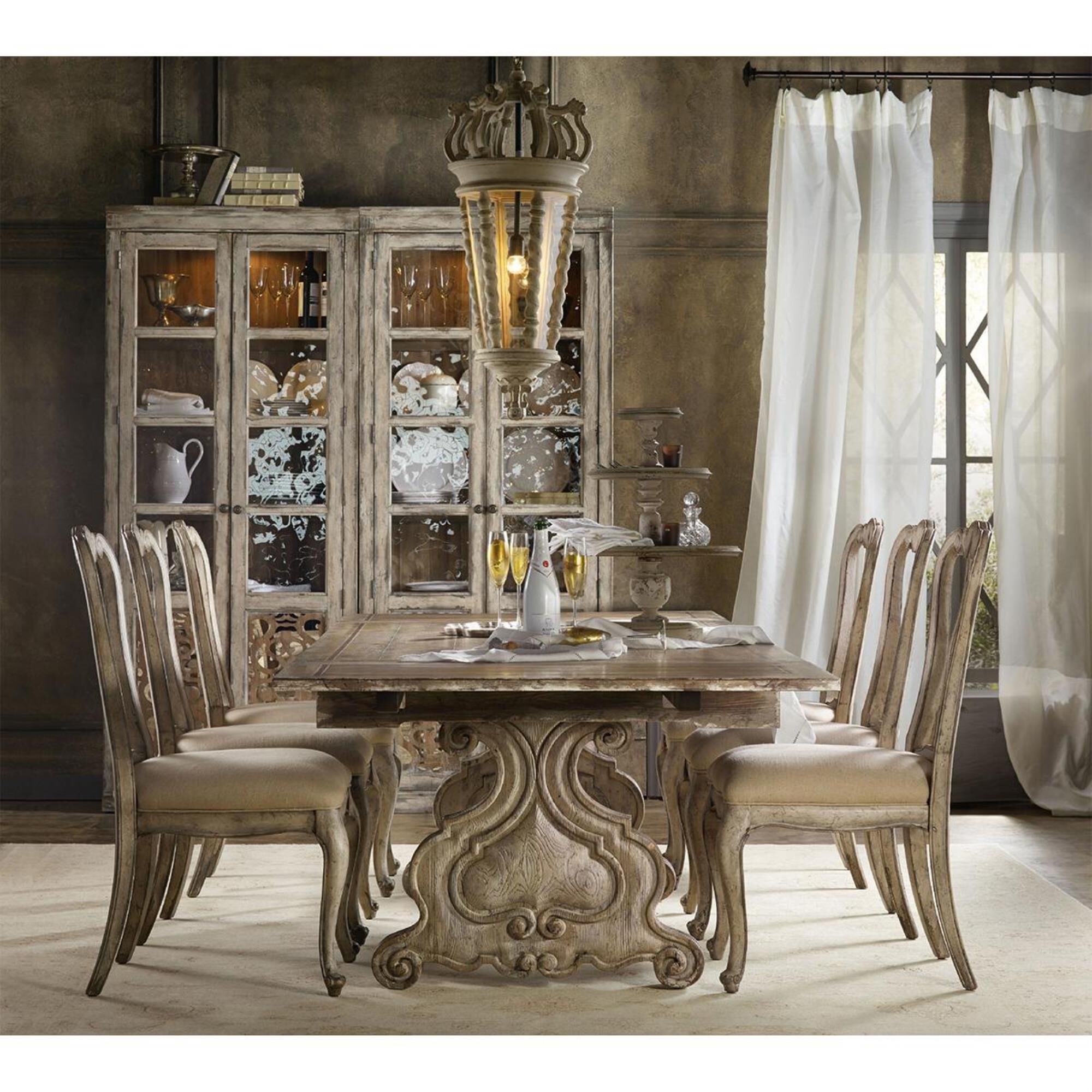 Hooker Furniture Chatelet Rectangle Trestle Dining Table in Vintage White - Table Only, , large