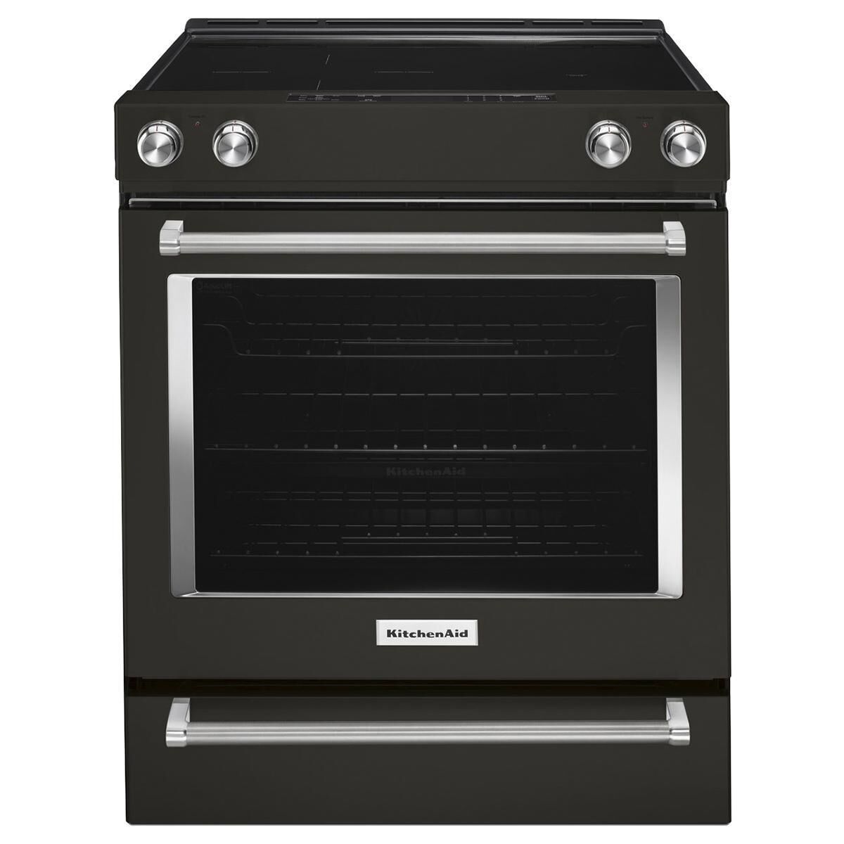 KitchenAid 30" Electric Slide-In Convection Range in Black Stainless, , large