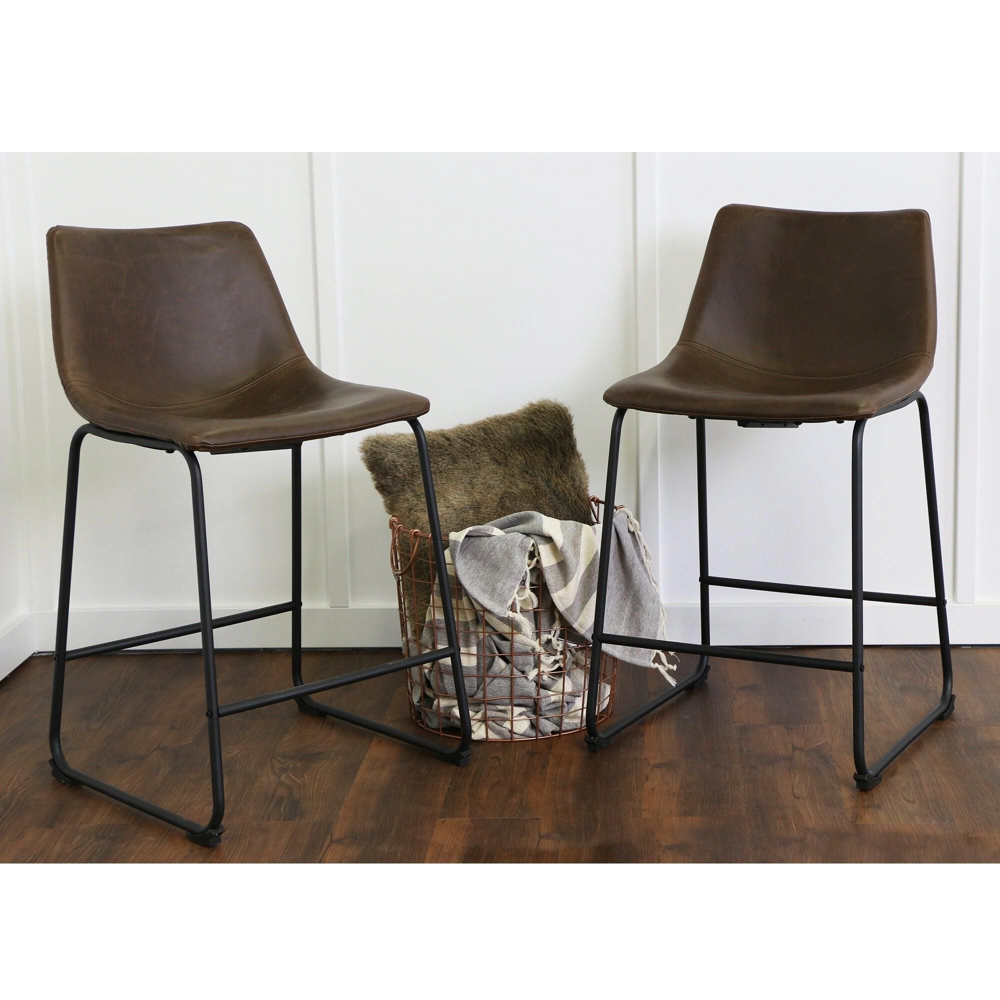 Walker Edison 24.4" Counter Stool in Brown (Set of 2), , large