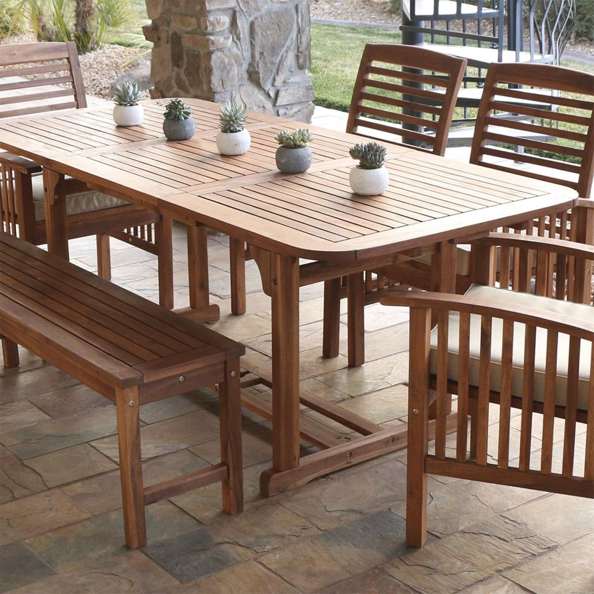Walker Edison Acacia Wood Patio Butterfly Dining Table in Dark Brown, , large