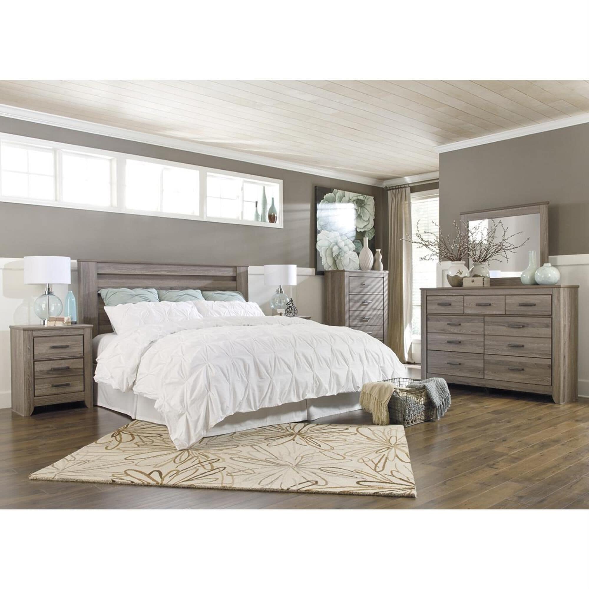 Signature Design by Ashley Zelen 5 Piece Queen Bedroom Set in Warm Gray, , large