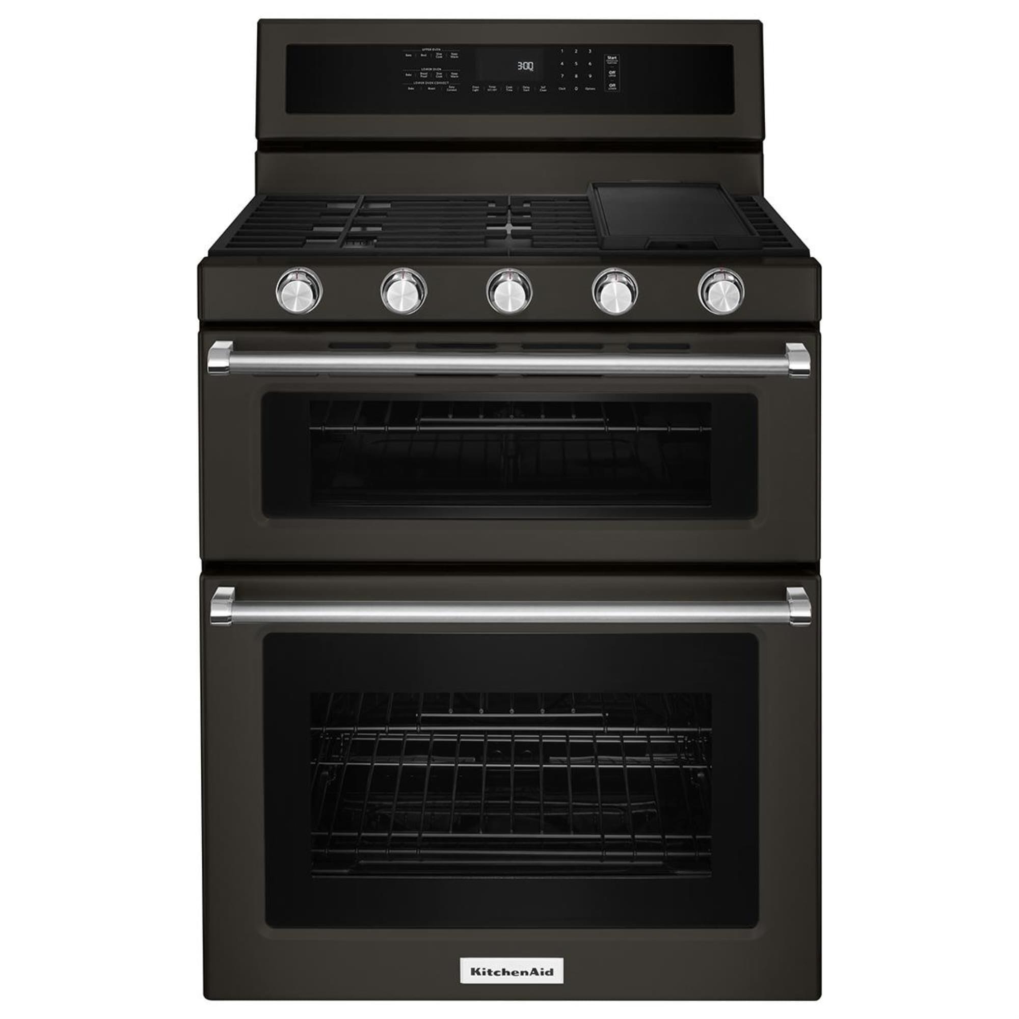 KitchenAid 30" Gas Double Oven Convection Range in Black Stainless