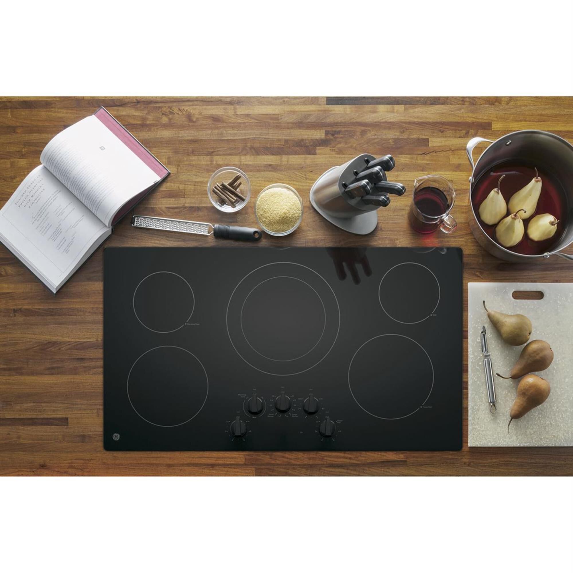 GE Appliances 36" Built-In Knob Control Electric Cooktop in Black, , large
