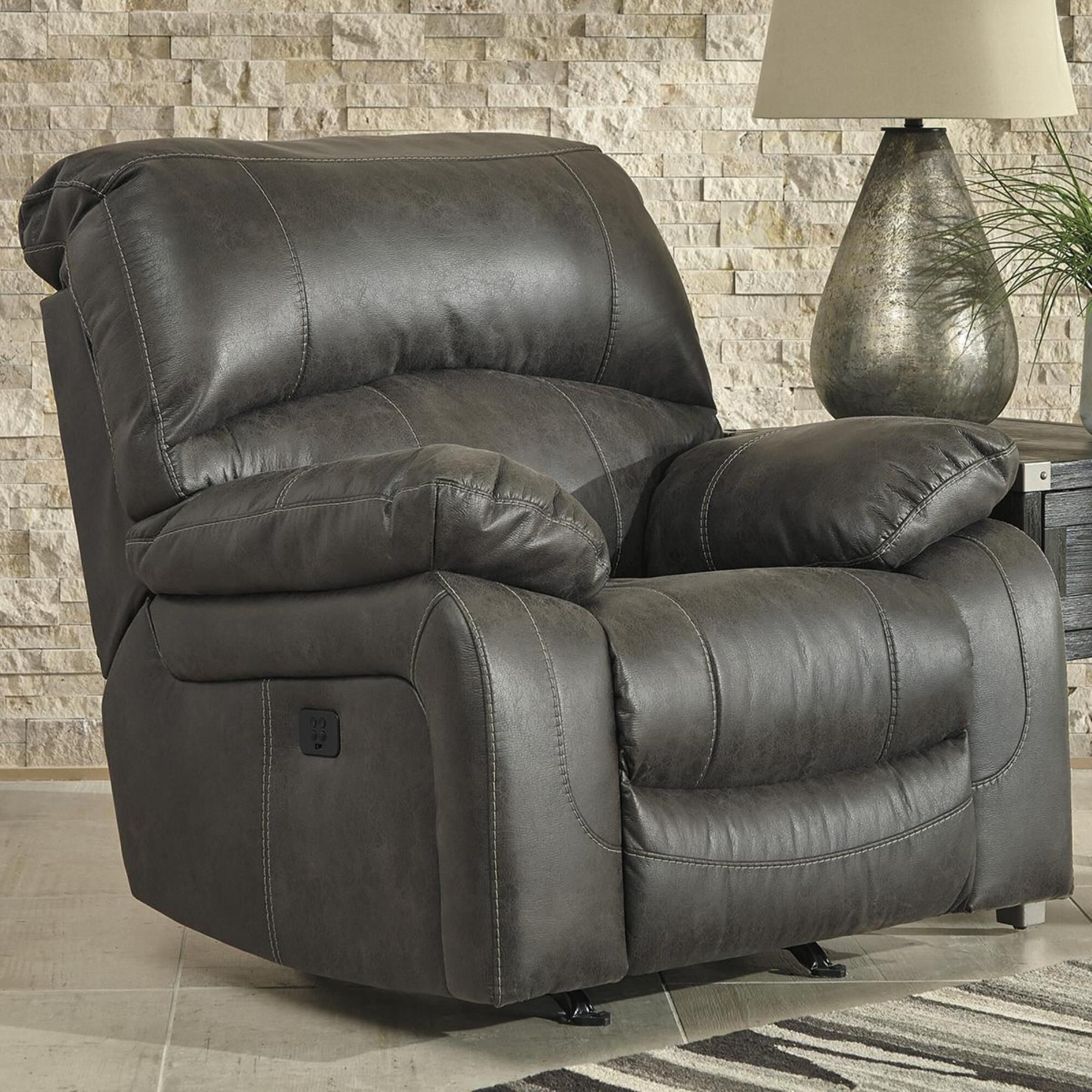 Signature Design by Ashley Dunwell Power Rocker Recliner with Adjustable Headrest in Steel, , large