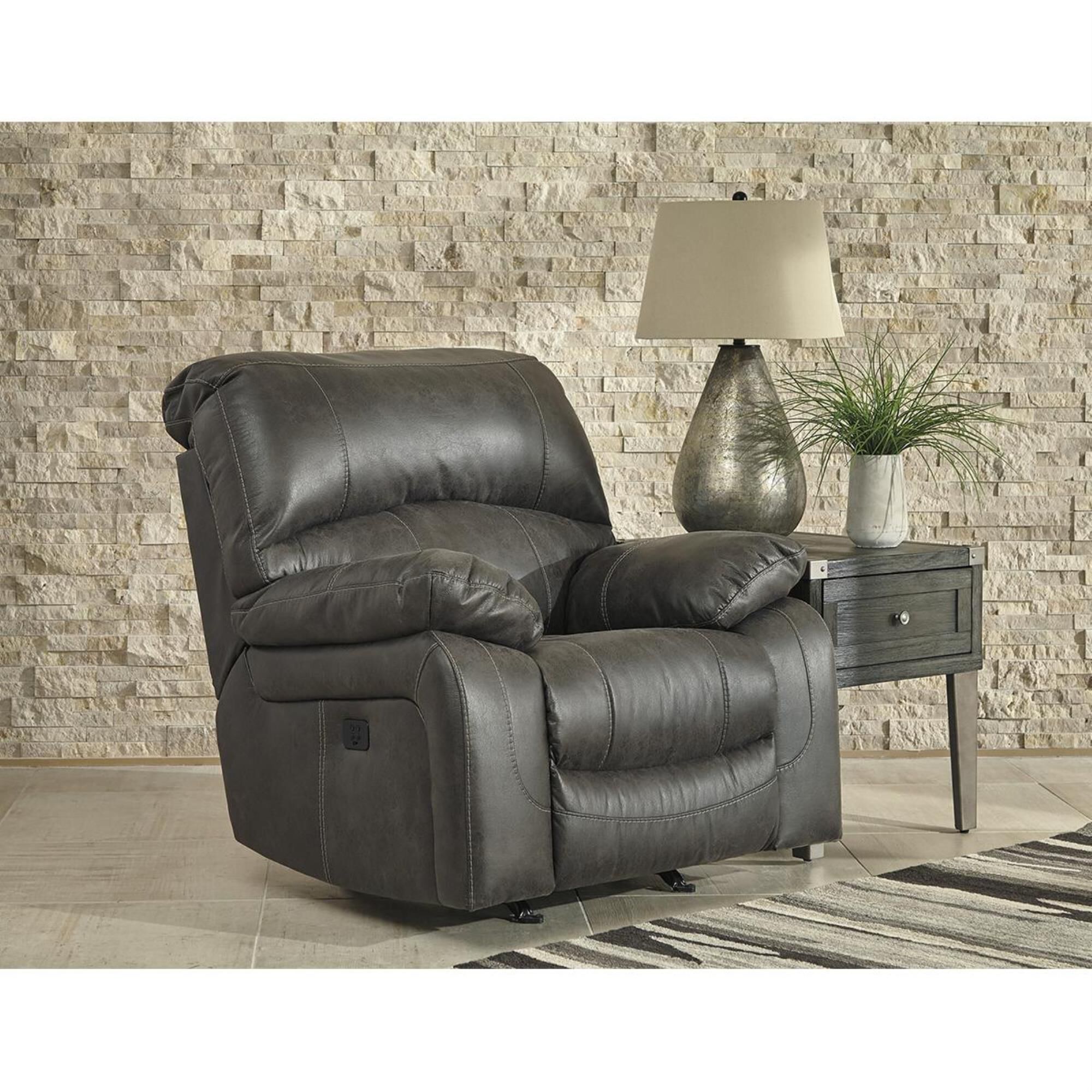 Signature Design by Ashley Dunwell Power Rocker Recliner with Adjustable Headrest in Steel, , large