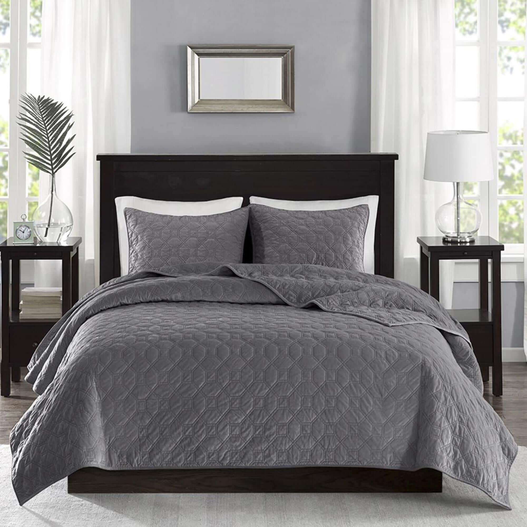 Goldstar Bedding Harper Velvet 3-Piece Queen Coverlet Set in Grey, , large