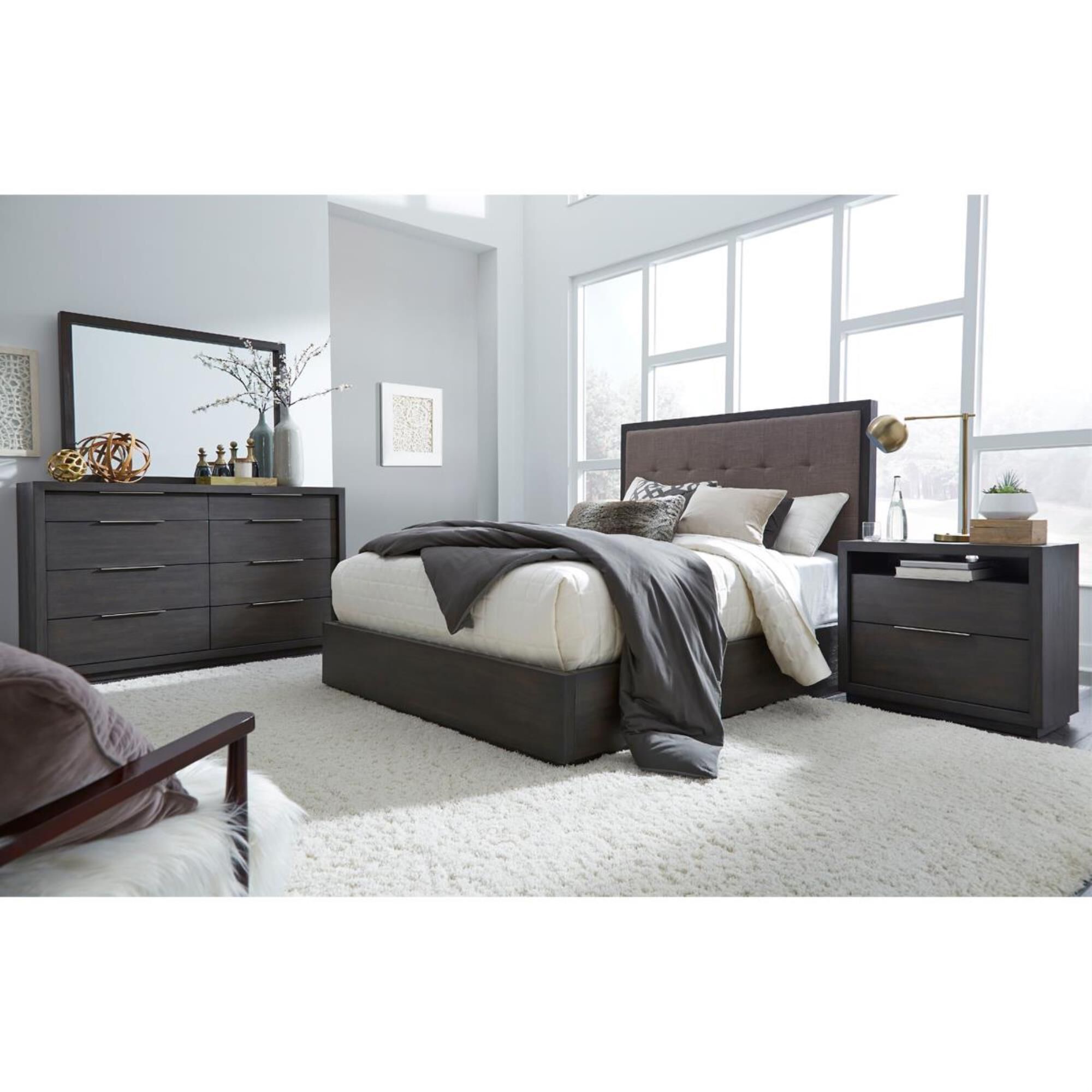 Living Essentials Oxford 4-Piece King Bedroom Set in Basalt Gray, , large