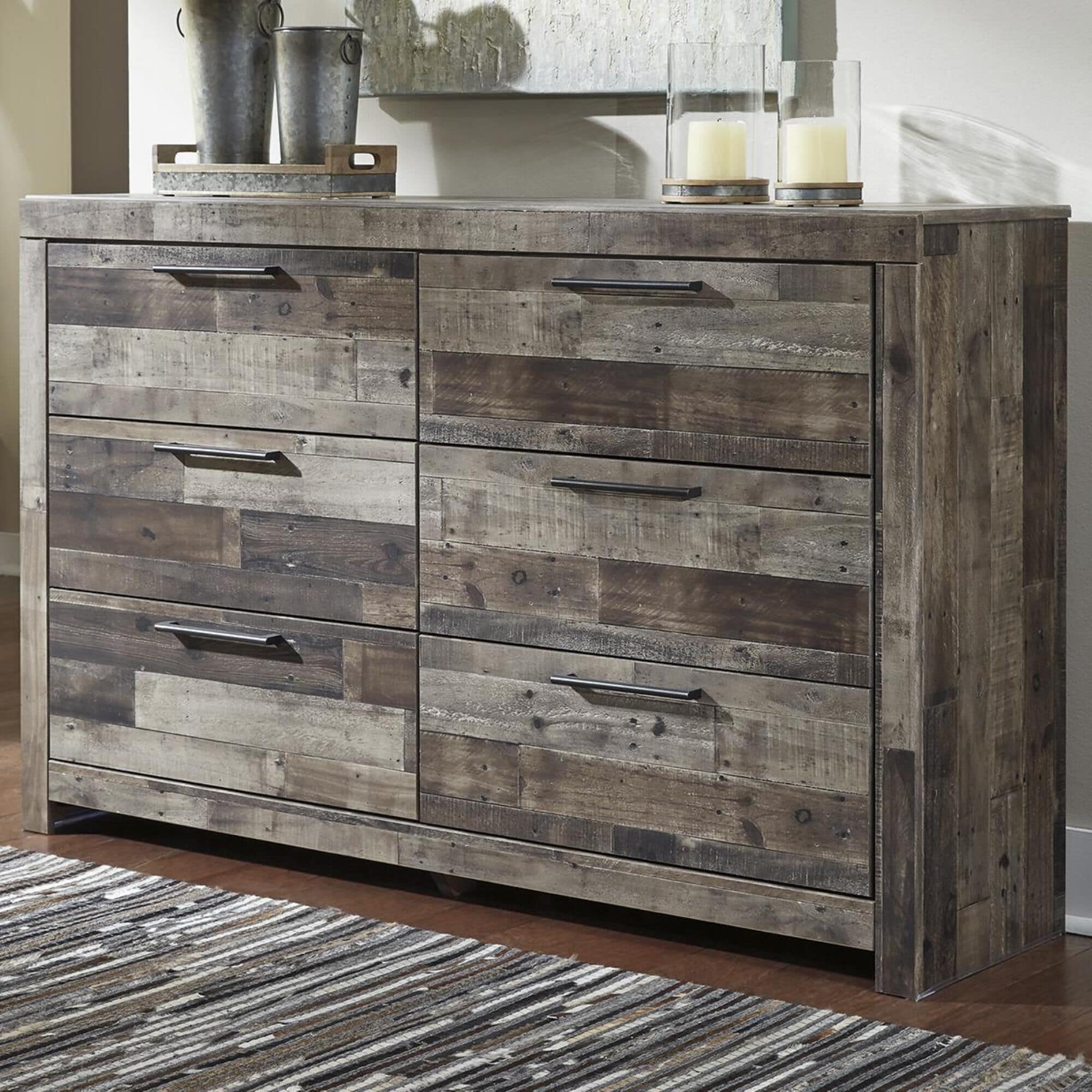 Signature Design by Ashley Derekson 6 Drawer Dresser in Walnut and Gray, , large