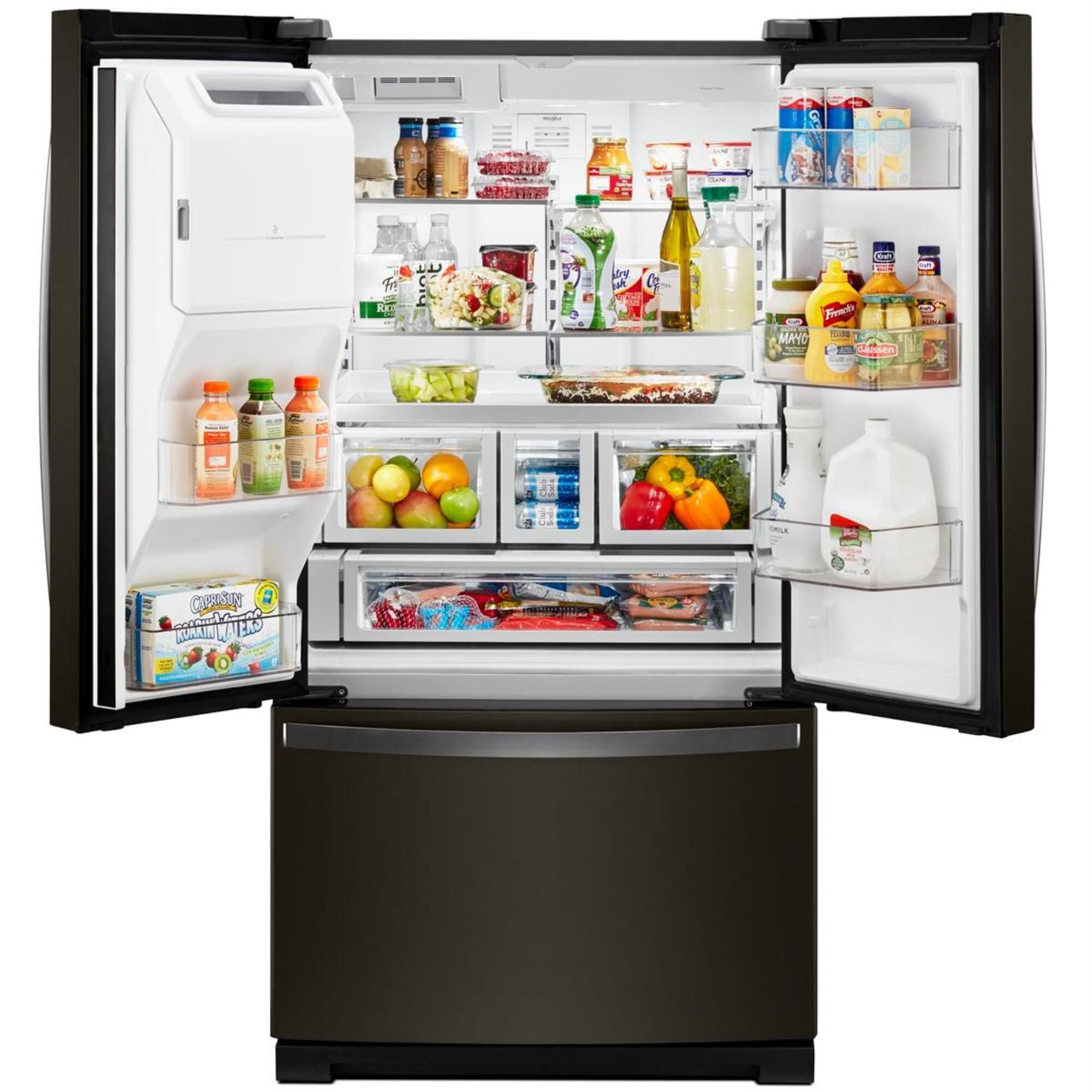 Whirlpool 27 Cu. Ft. 36" Wide French Door Refrigerator in Fingerprint Resistant Black Stainless Steel with Dual Icemakers, , large