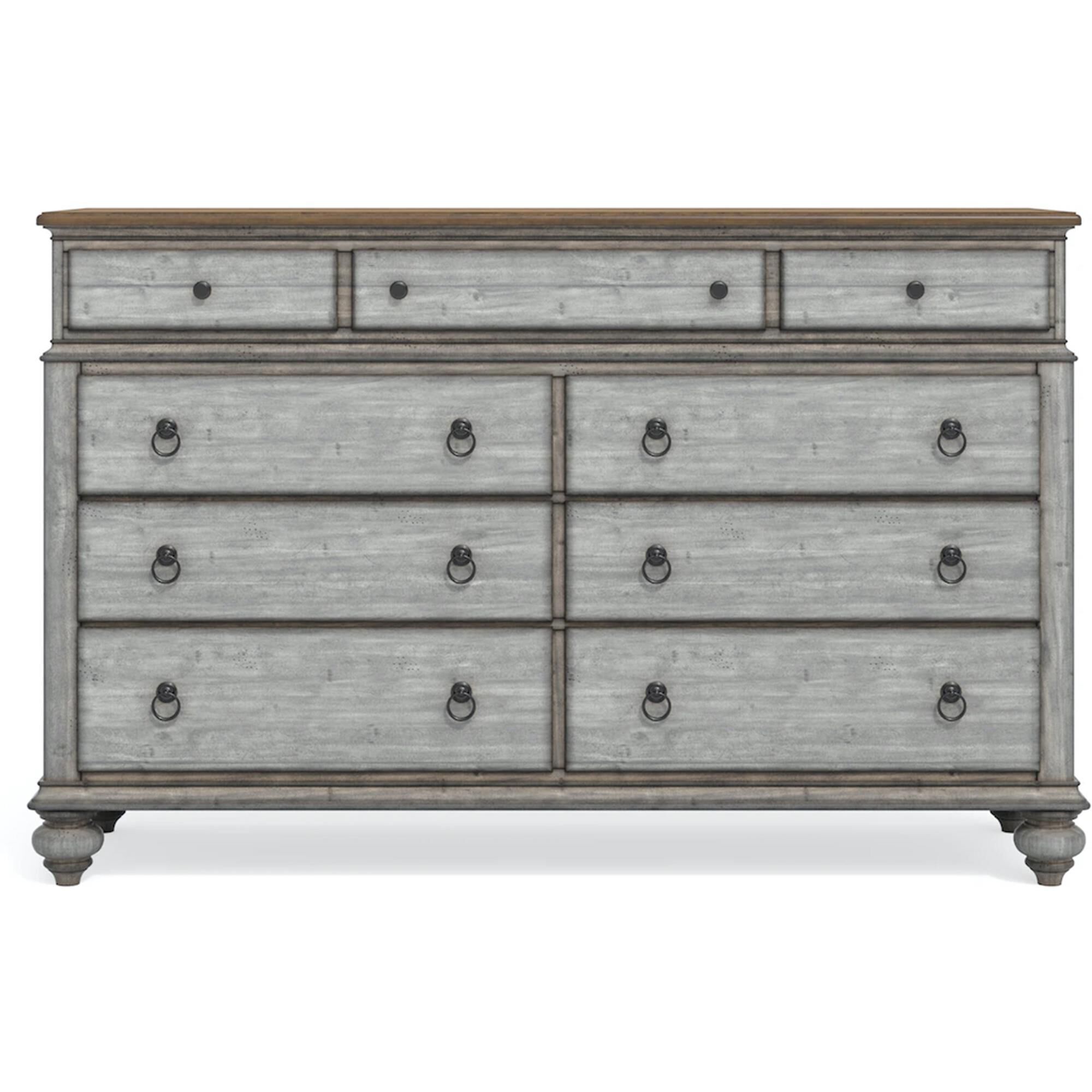 Flexsteel Plymouth 9-Drawer Dresser without Mirror in Distressed Gray and White, , large