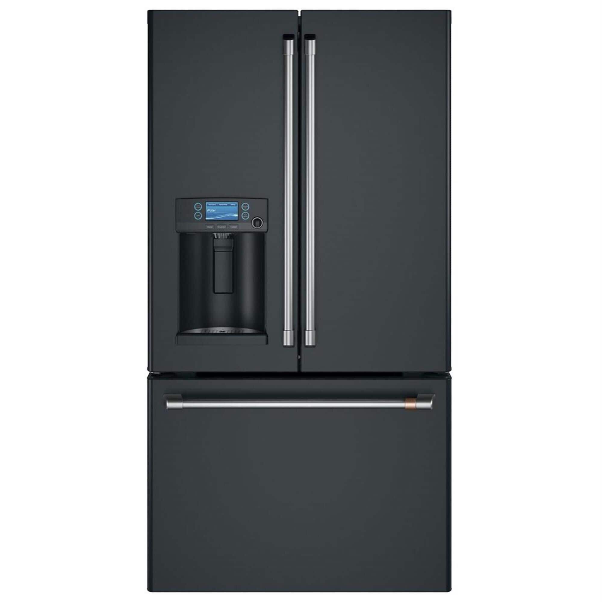 Cafe 27.8 Cu. Ft. French Door Refrigerator Energy Star with Hot Water Dispenser in Matte Black and Brushed Stainless