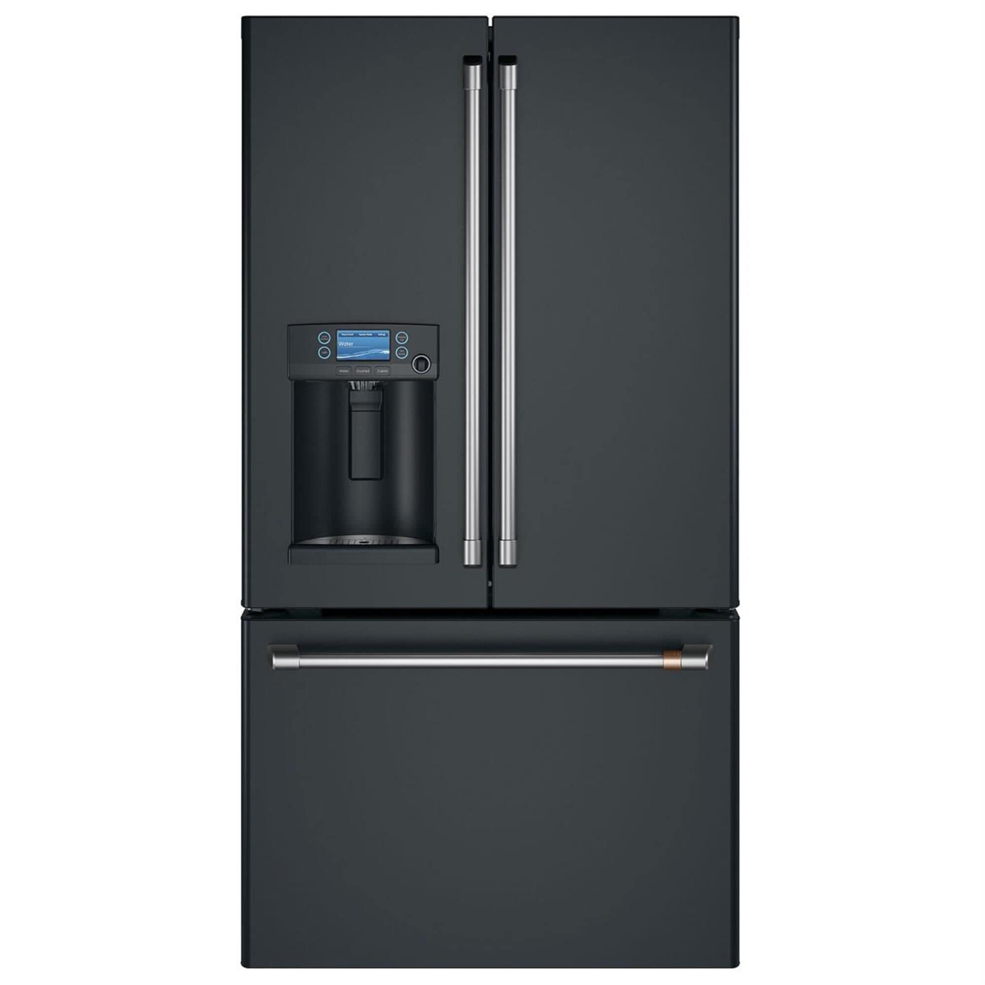 Cafe 22.2 Cu. Ft. Counter Depth French Door Refrigerator in Matte Black with Brushed Stainless Handle