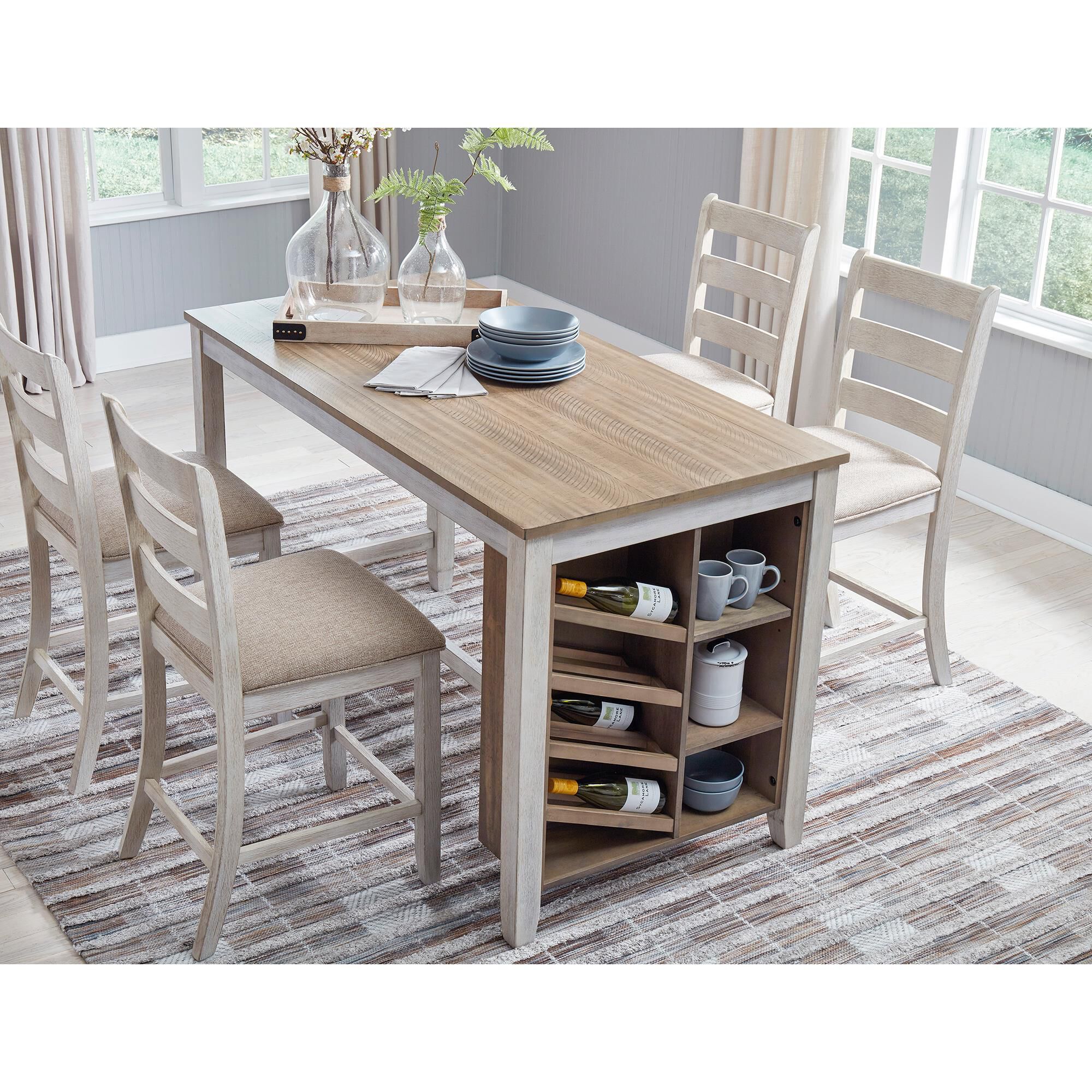 Signature Design by Ashley Skempton Counter Table with Storage in White and Light Brown - Table Only, , large