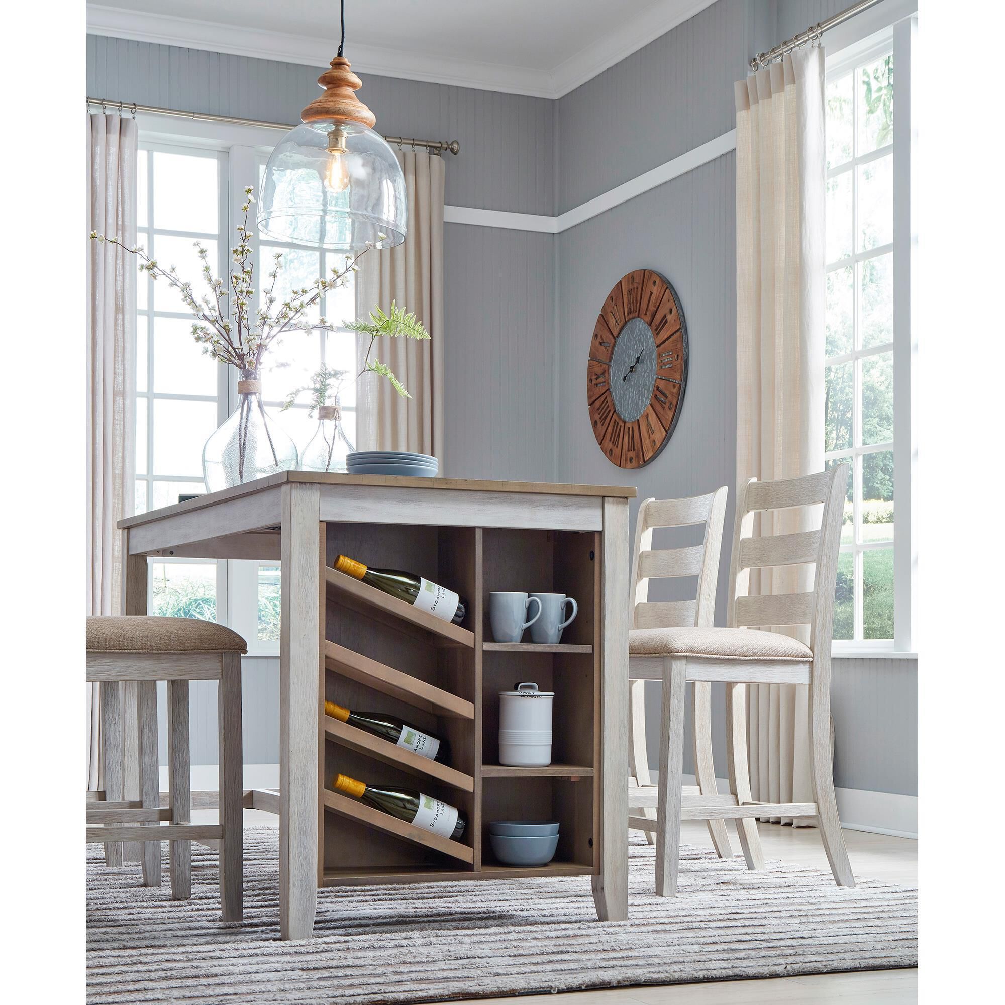 Signature Design by Ashley Skempton Counter Table with Storage in White and Light Brown - Table Only, , large
