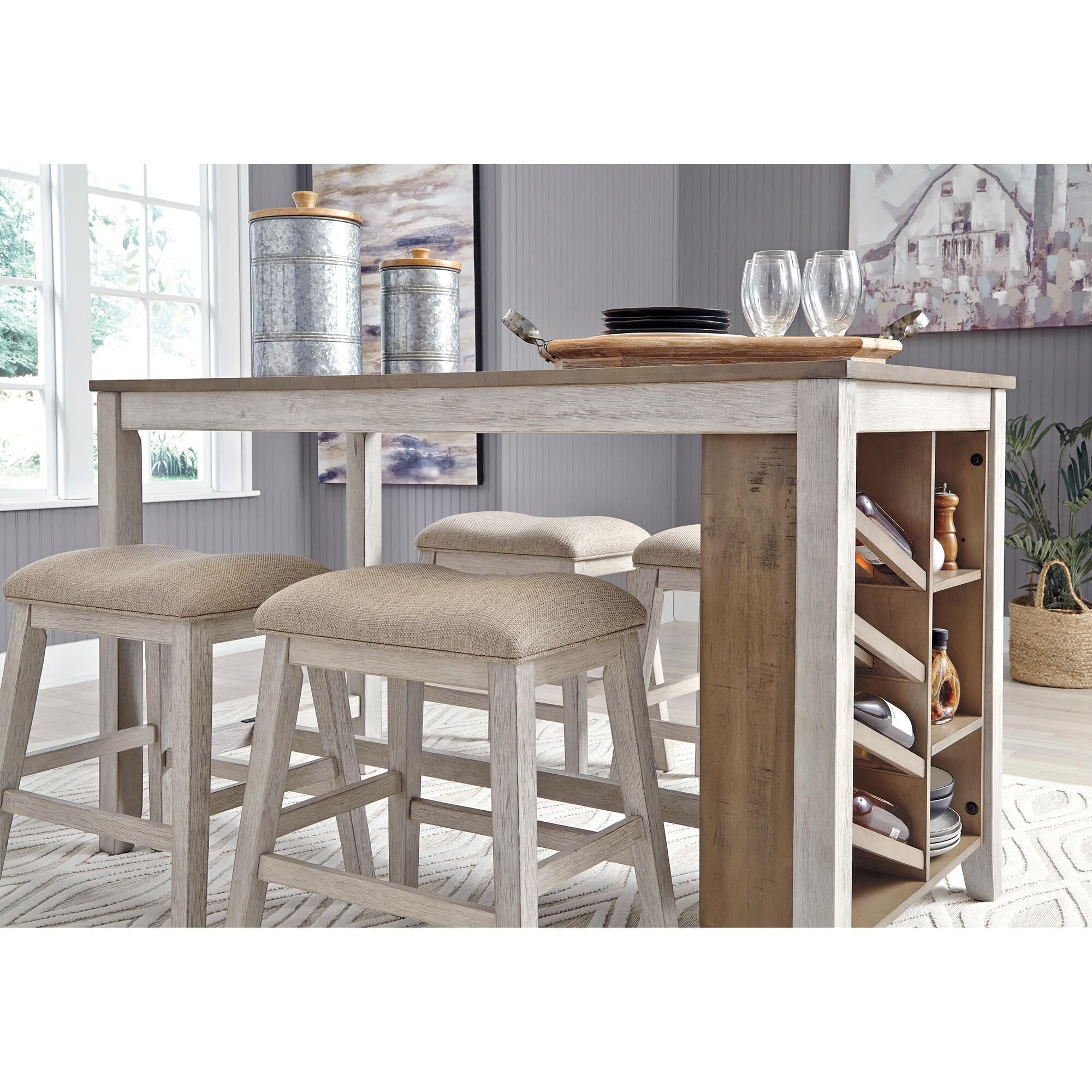 Signature Design by Ashley Skempton Counter Table with Storage in White and Light Brown - Table Only, , large
