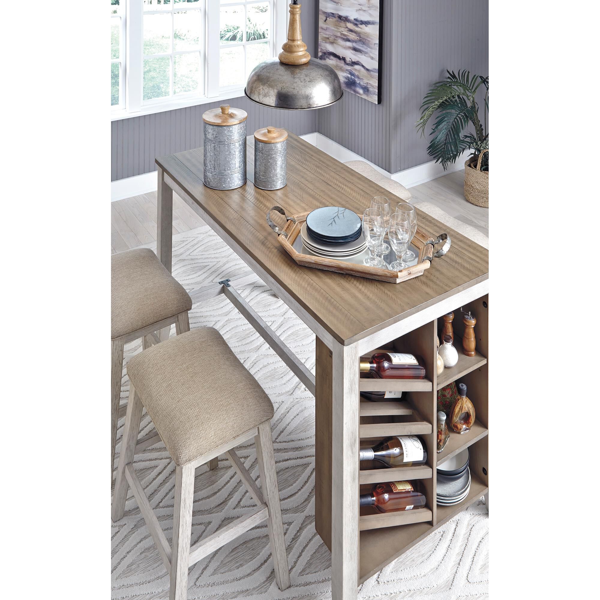 Signature Design by Ashley Skempton Counter Table with Storage in White and Light Brown - Table Only, , large