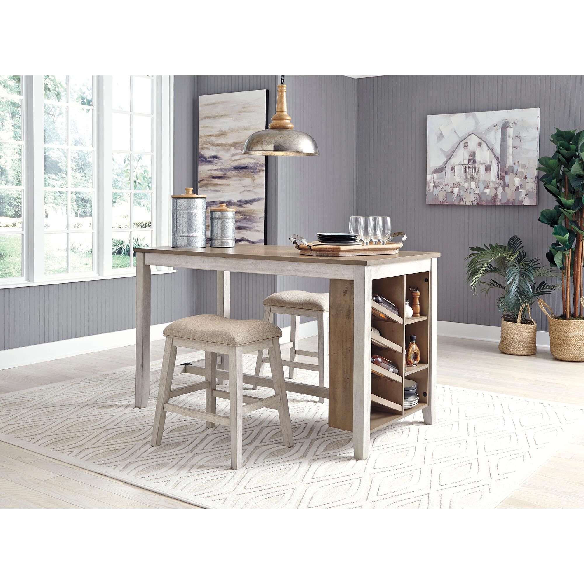 Signature Design by Ashley Skempton Counter Table with Storage in White and Light Brown - Table Only, , large