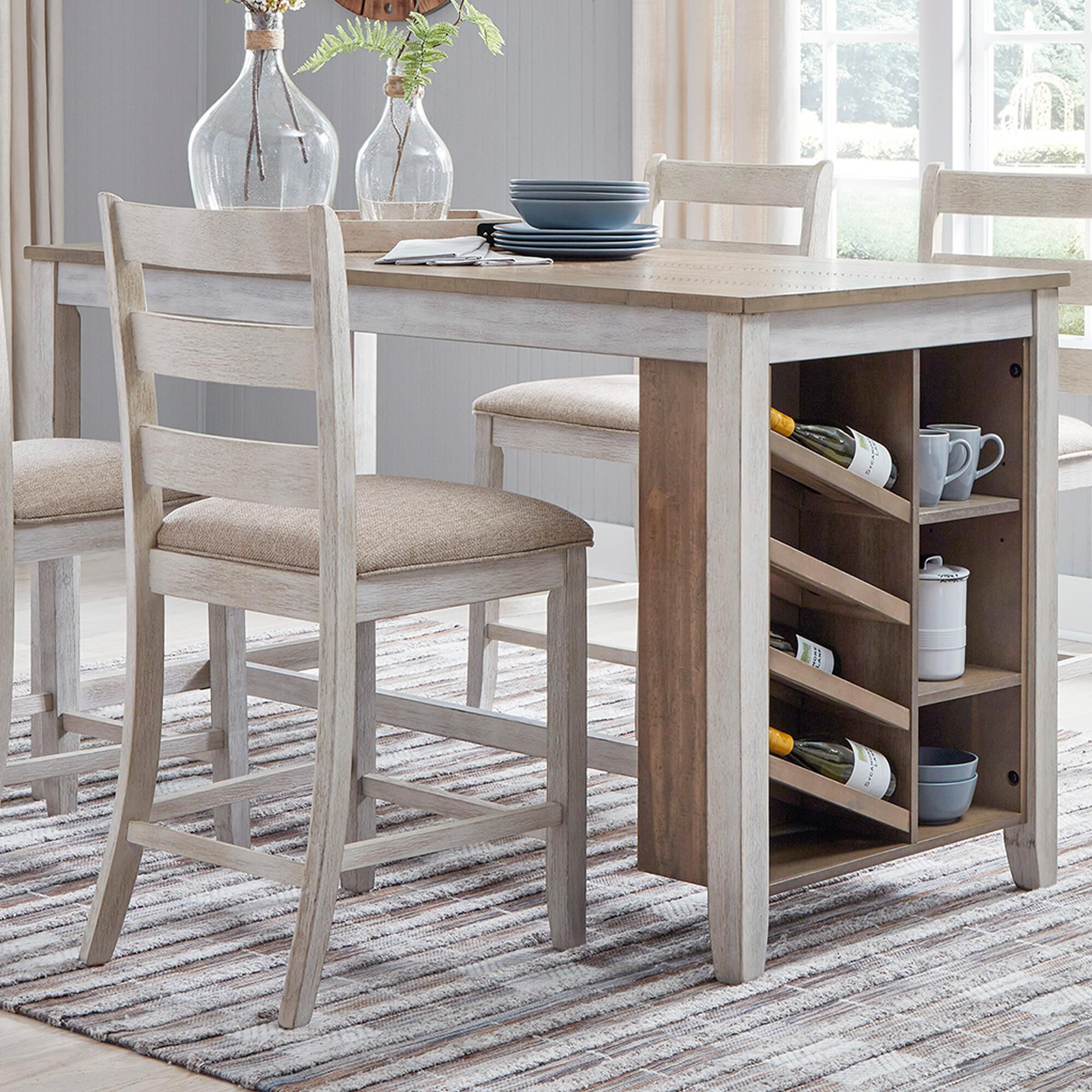 Signature Design by Ashley Skempton Counter Table with Storage in White and Light Brown - Table Only, , large