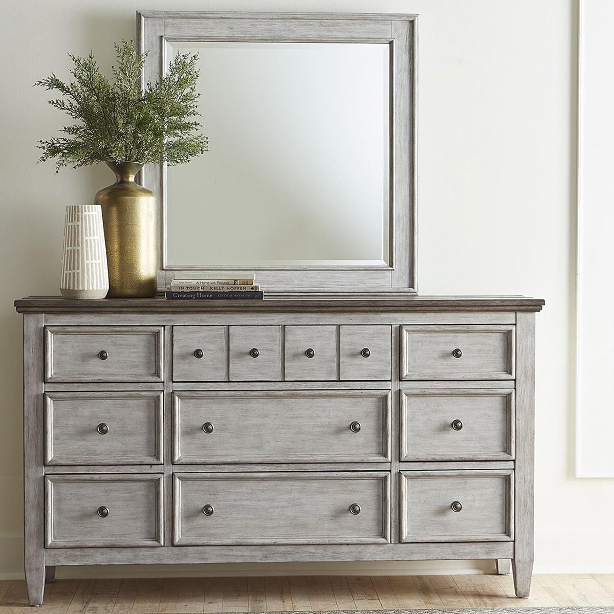 Belle Furnishings Heartland Dresser and Mirror in Antique White